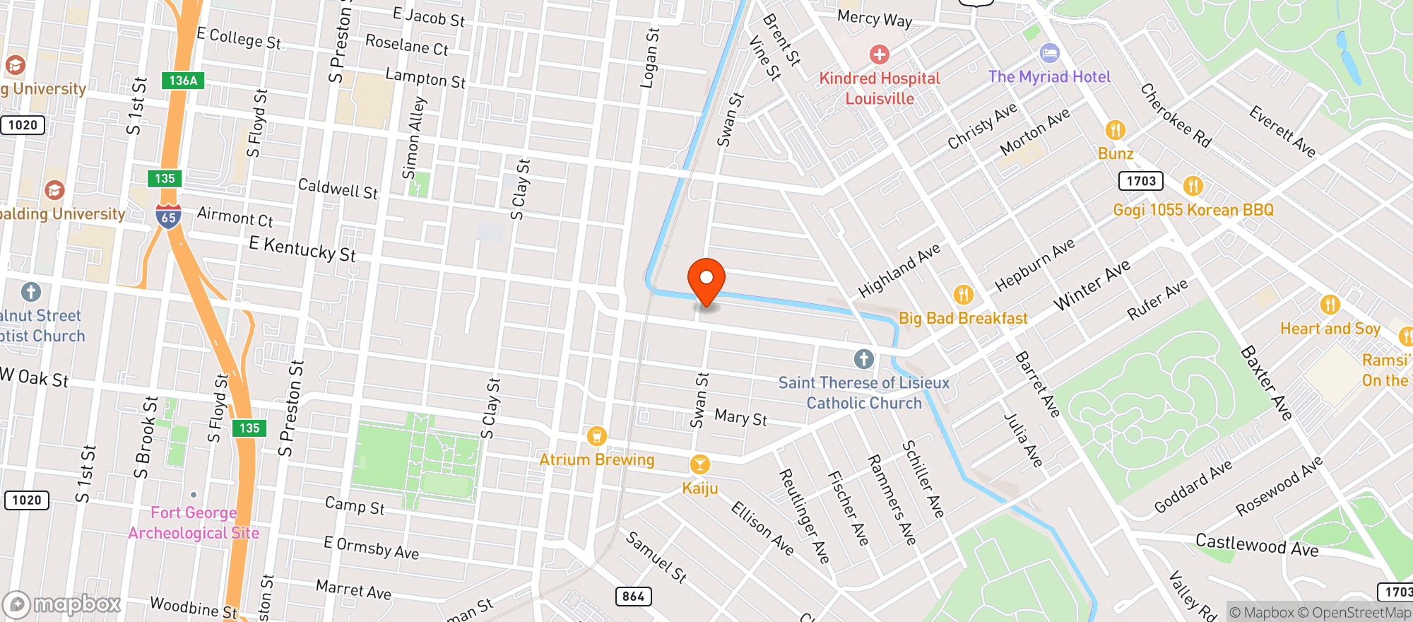 Map showing BevMo - Louisville German