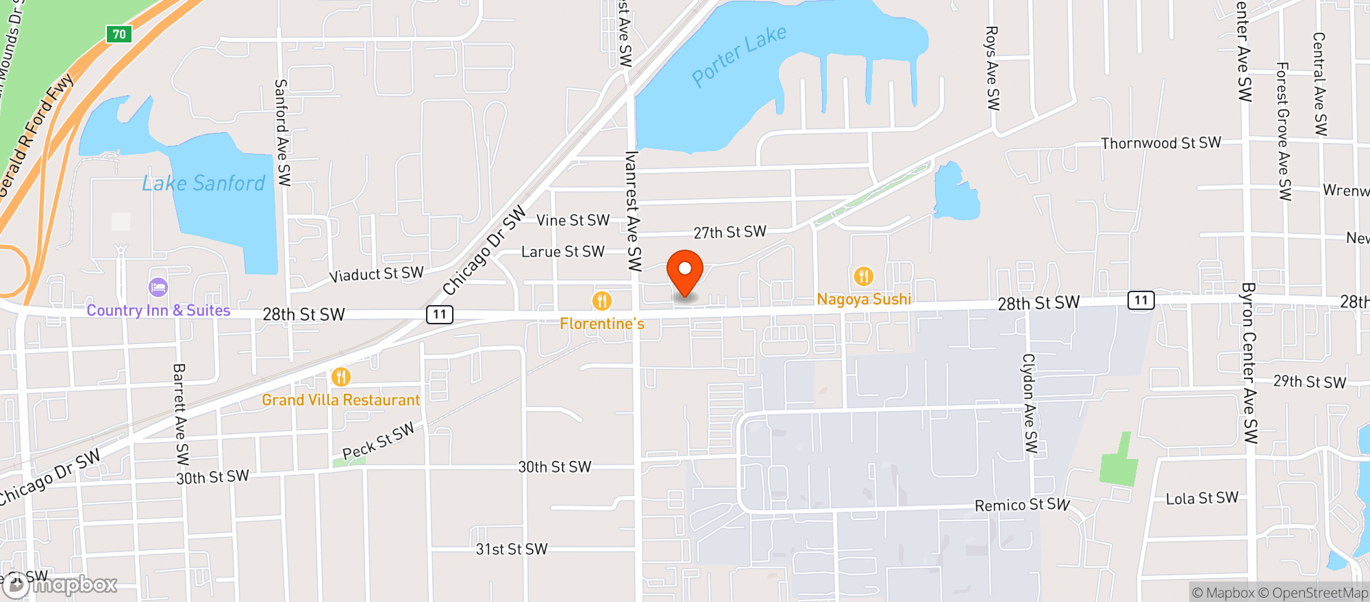 Map showing Grand Valley Party Store