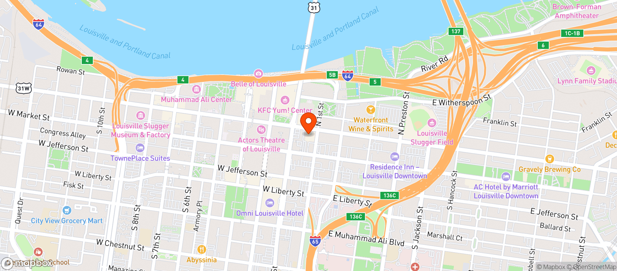 Map showing Louisville Comedy Club
