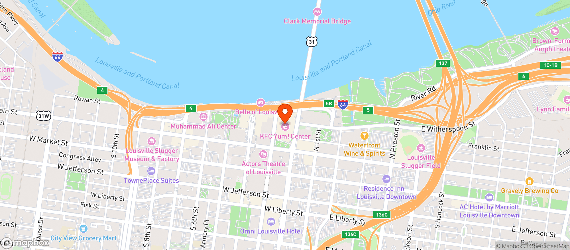 Map showing Sodexo Live! At Kfc Yum Center