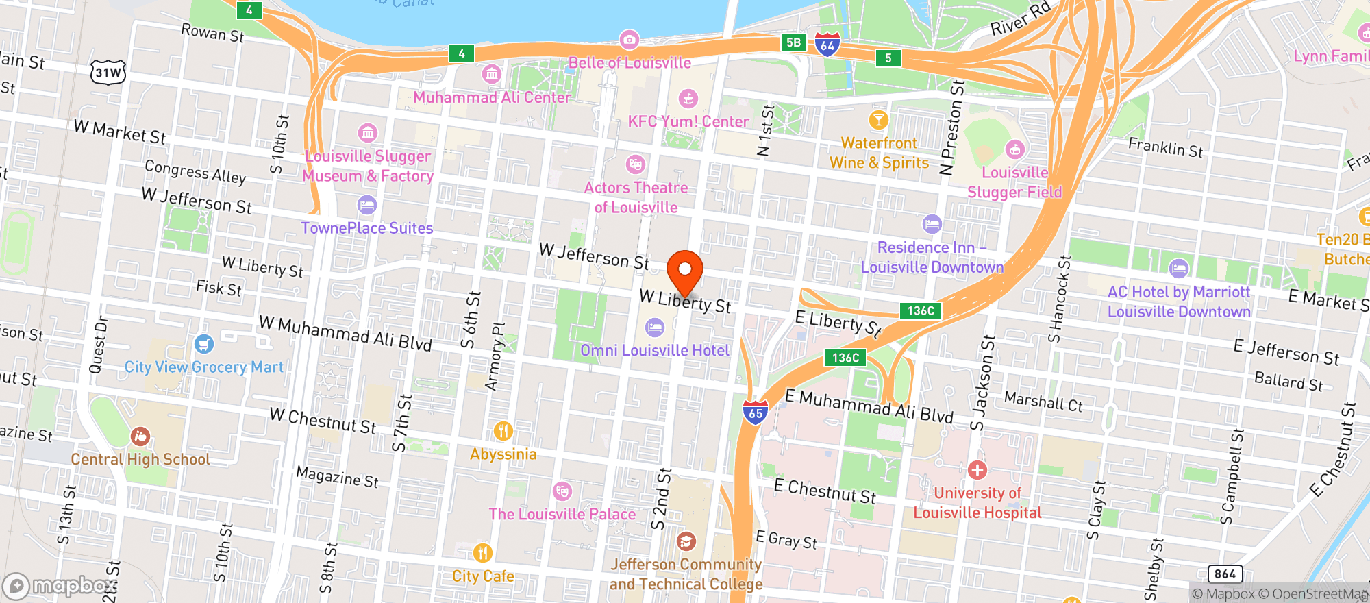 Map showing Heine Brothers' Coffee - Omni Louisville