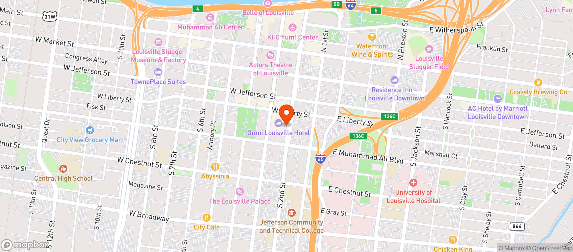 Map showing Omni Hotels
