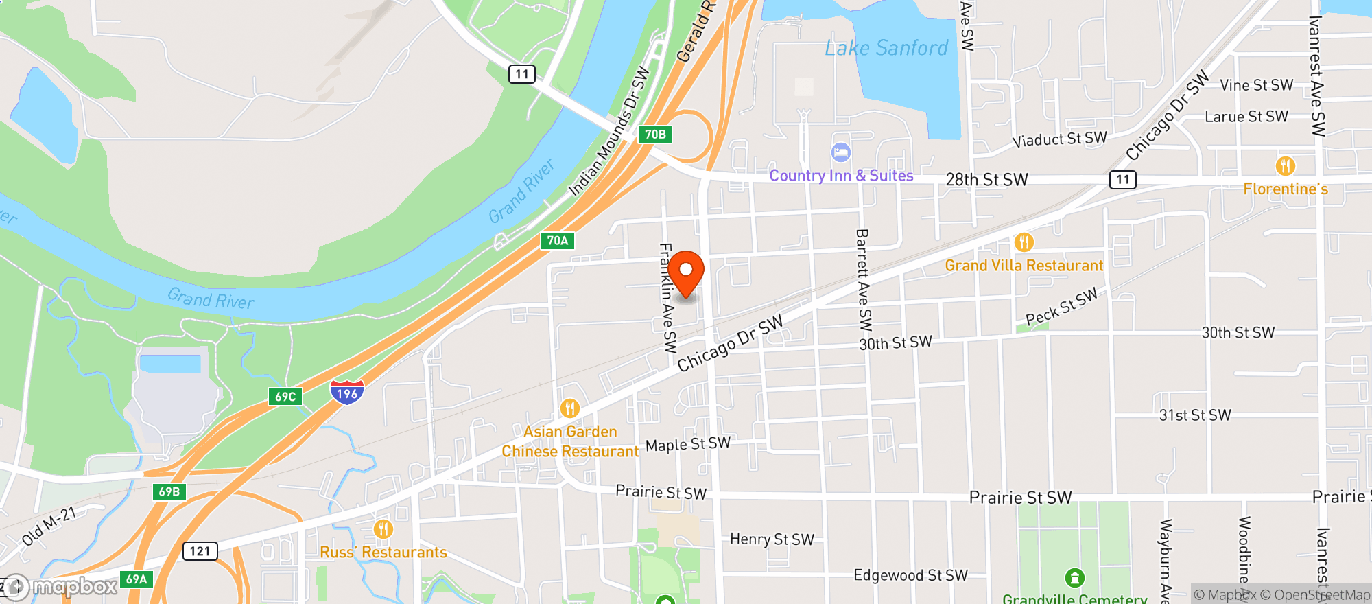 Map showing Grandville Market & Spirits