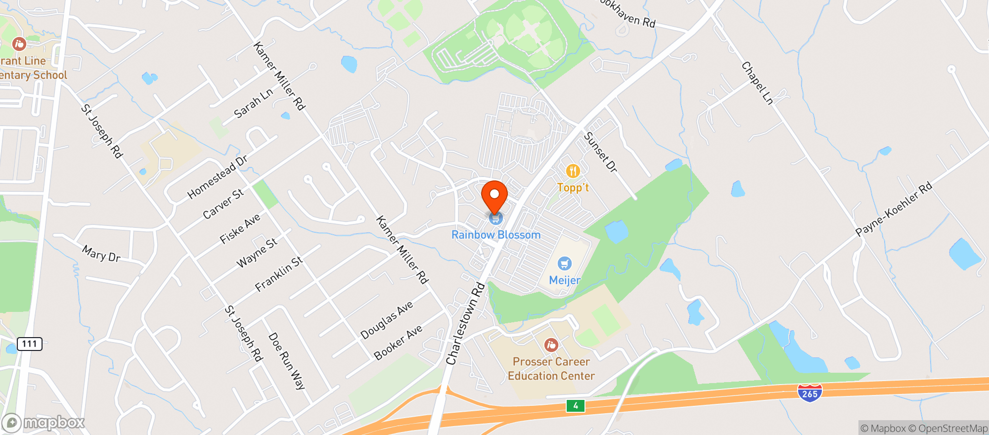 Map showing Rainbow Blossom (New Albany)