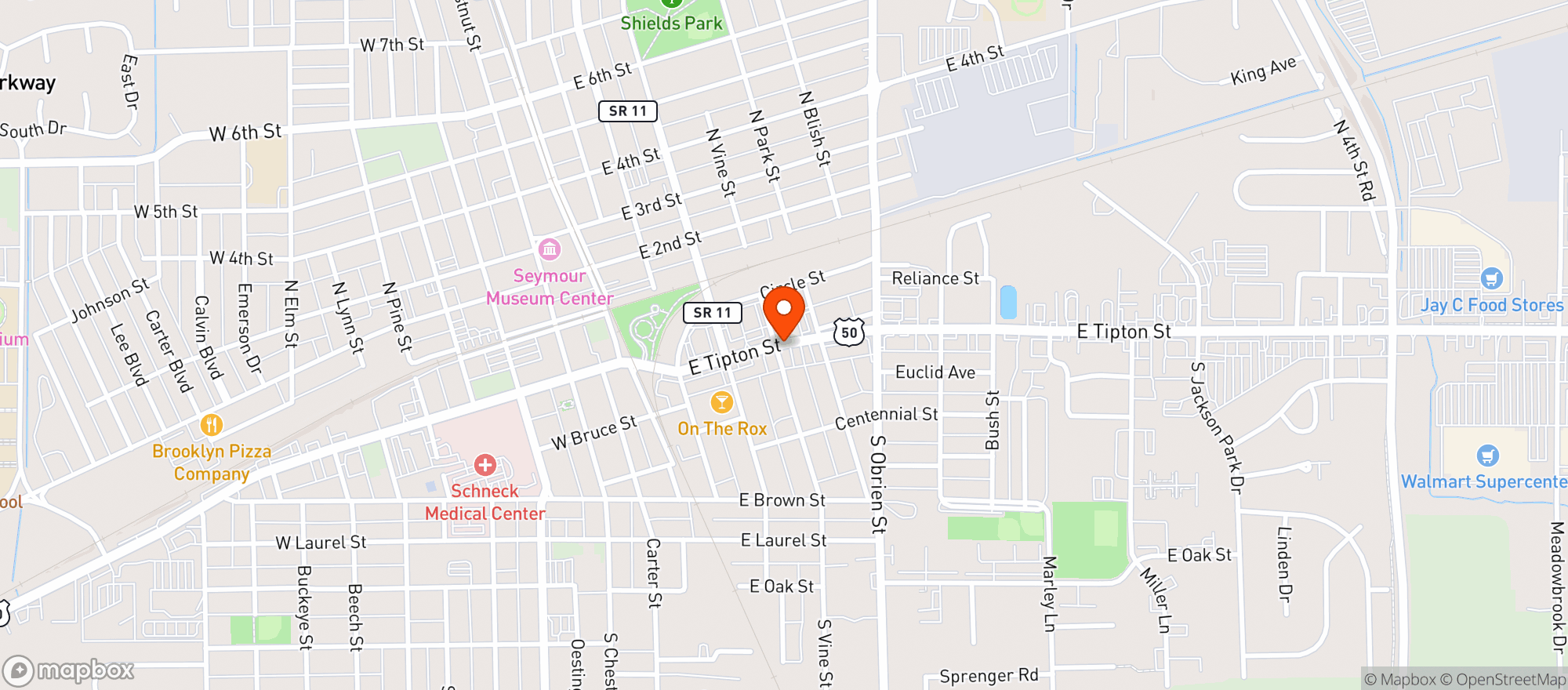 Map showing Vicks Package Liquor Store
