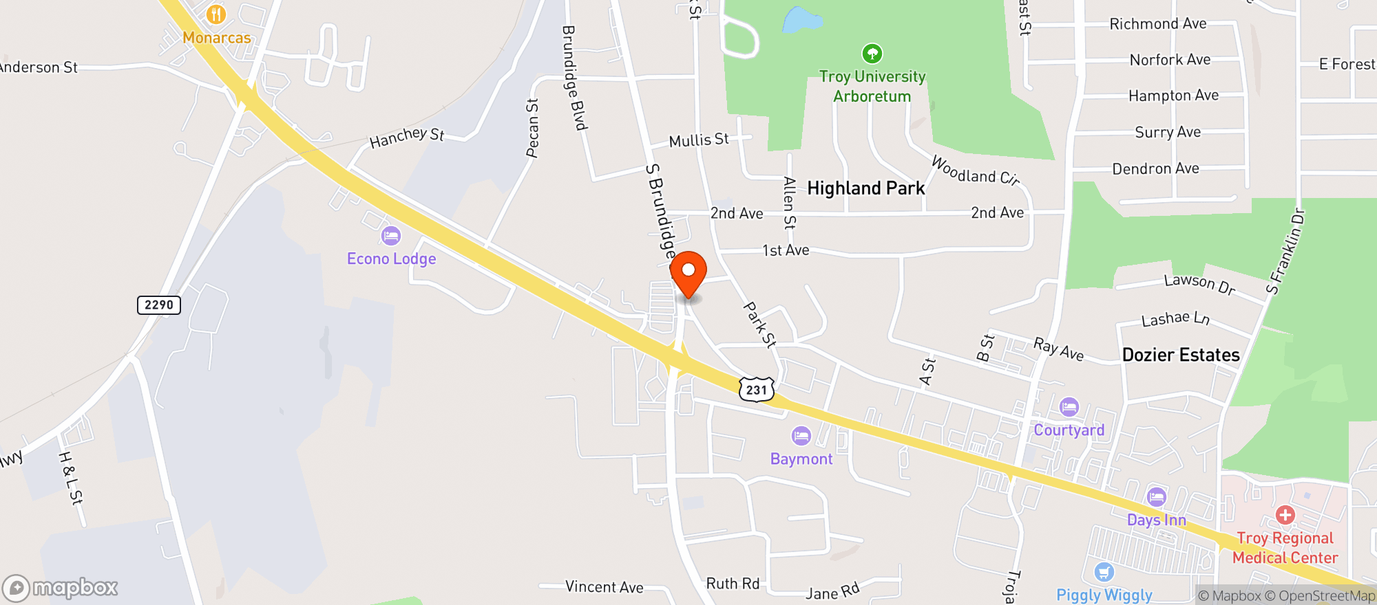 Map showing Petes Package Store