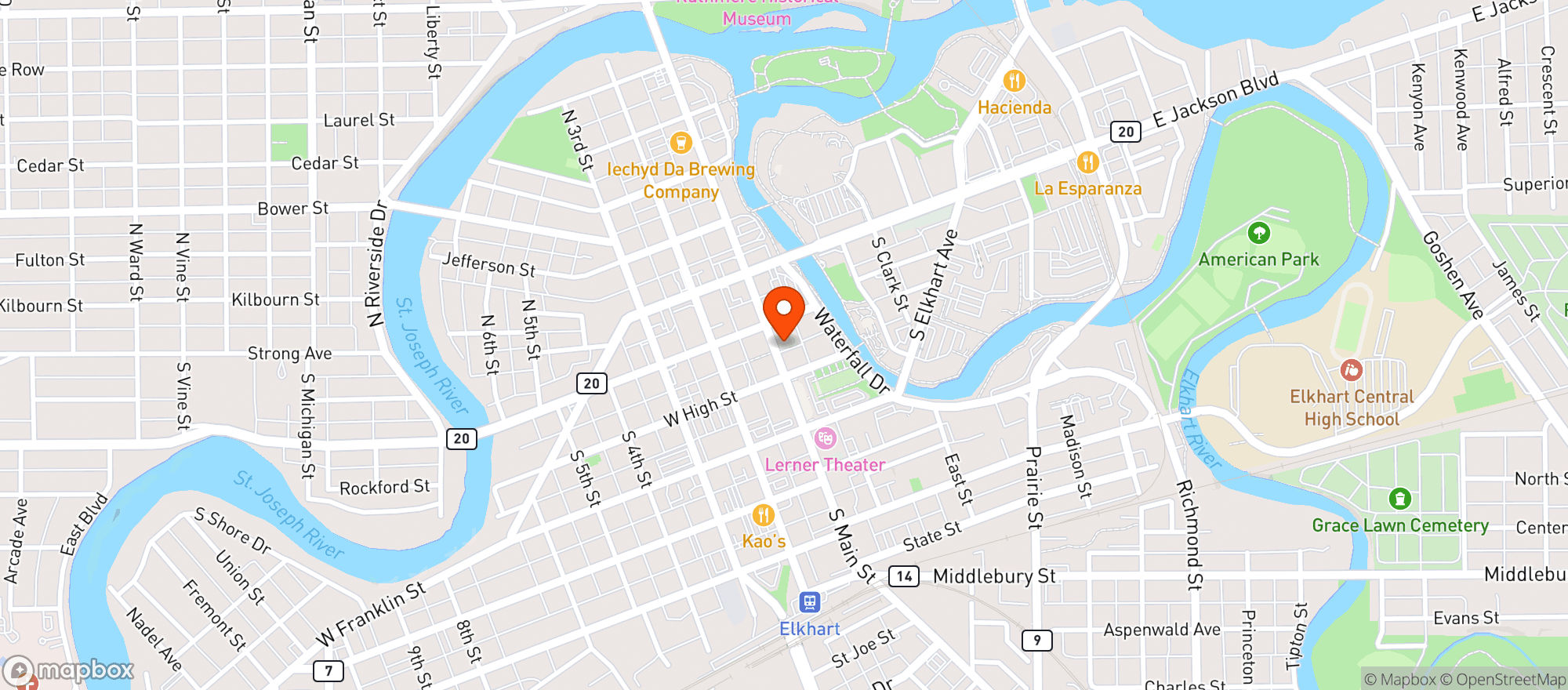 Map showing The Vine (elkhart)