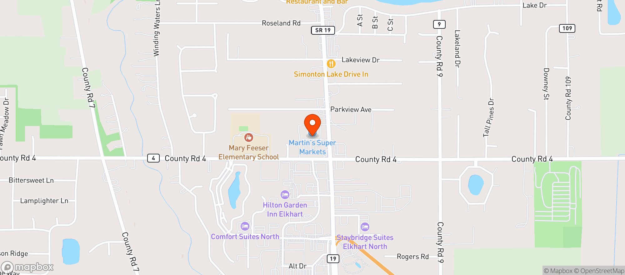 Map showing Martins Super Market