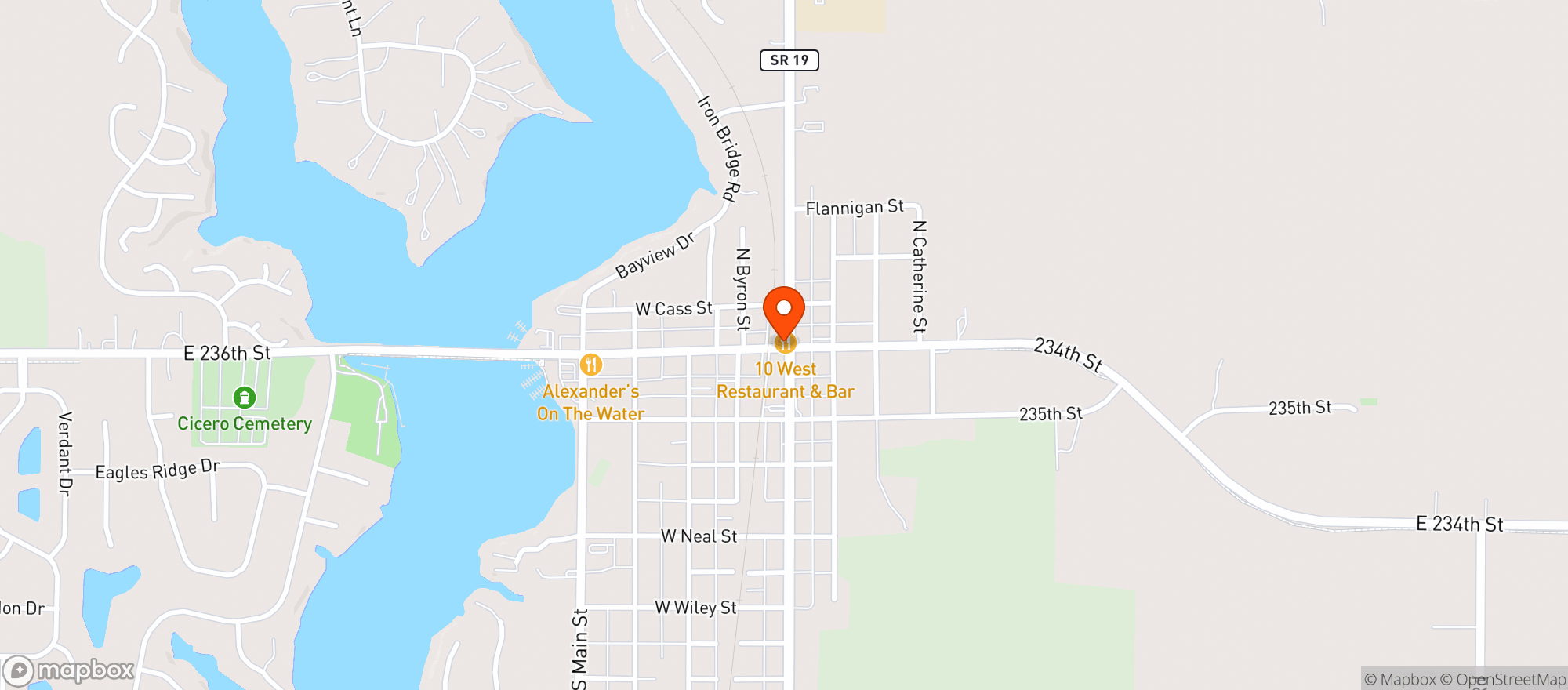 Map showing 10 West Restaurant and Bar