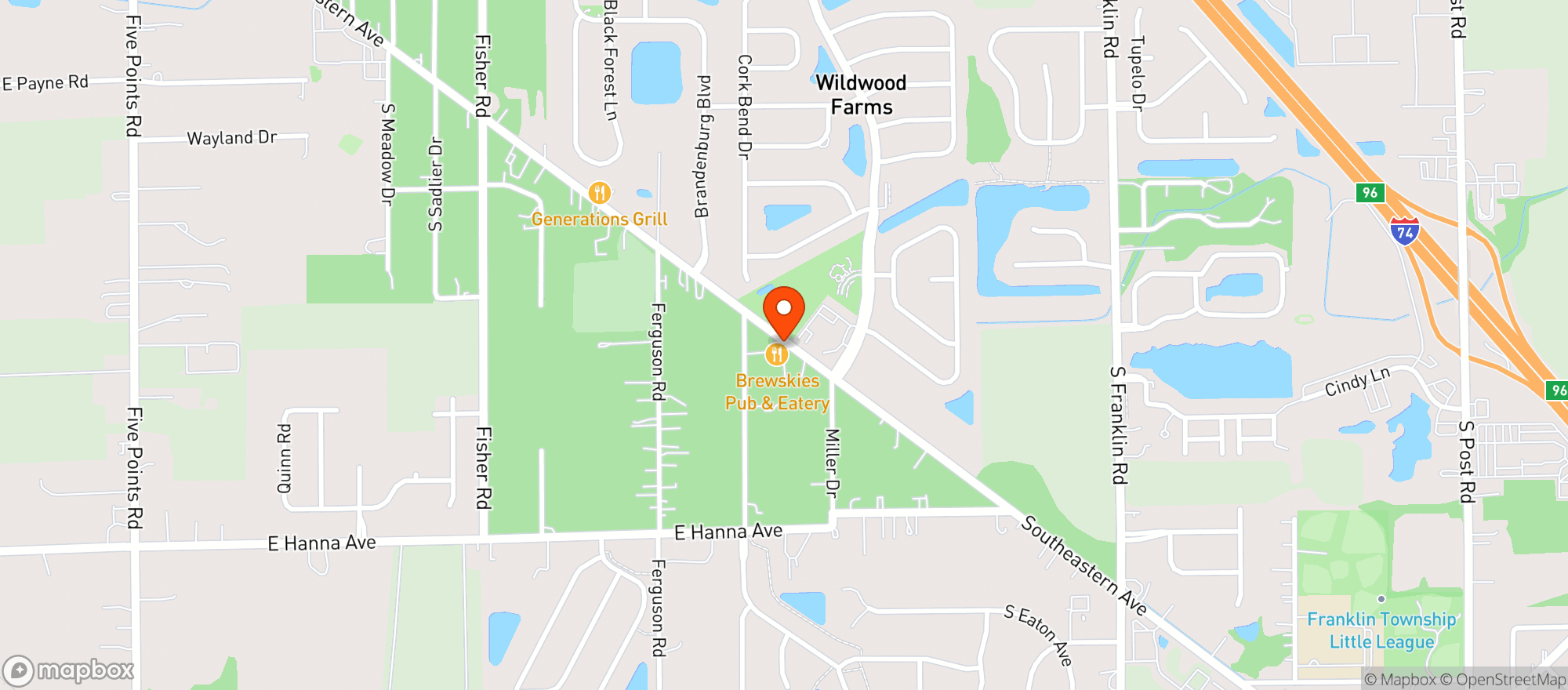 Map showing Brewskies Pub & Eatery