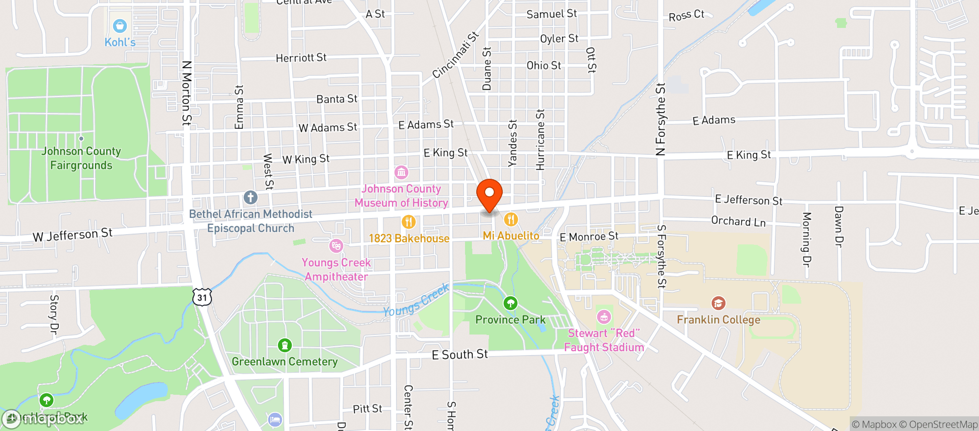 Map showing Franklin Liquors