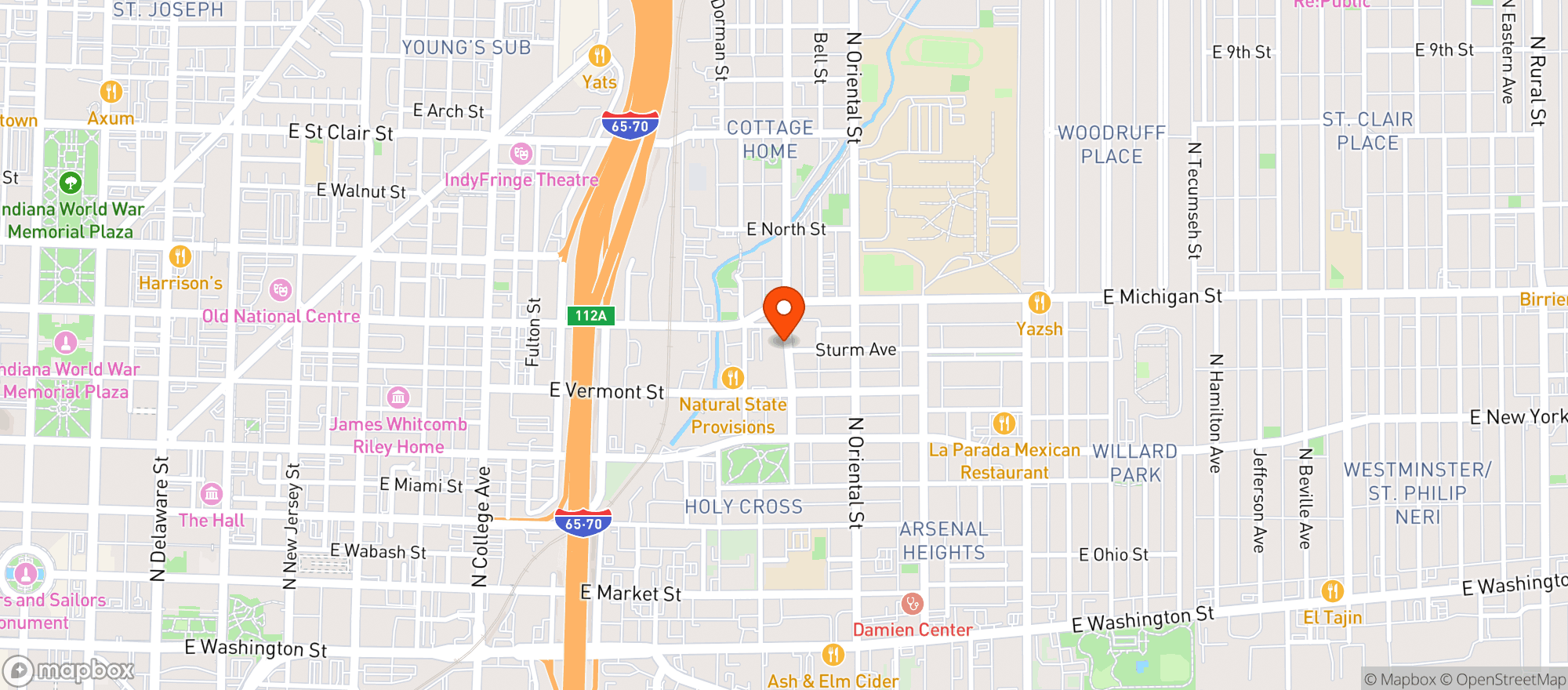 Map showing King Dough Indy