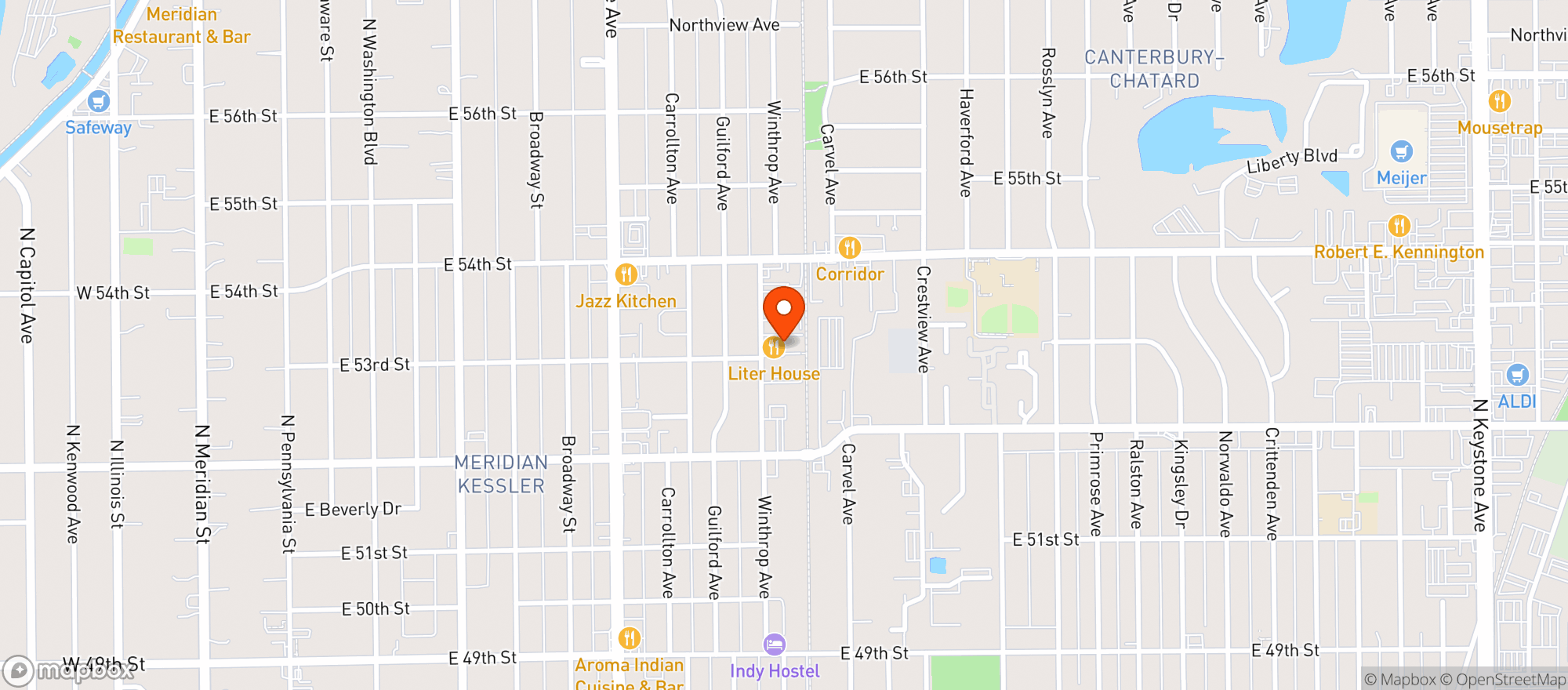 Map showing Half Liter Bbq & Beer Hall