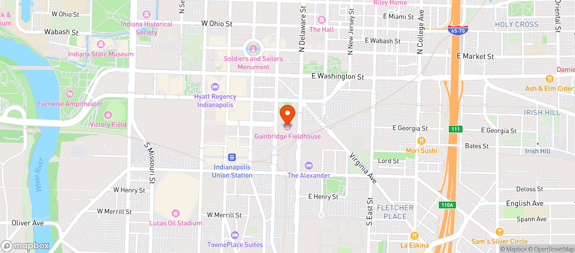 Map showing Gainbridge Fieldhouse