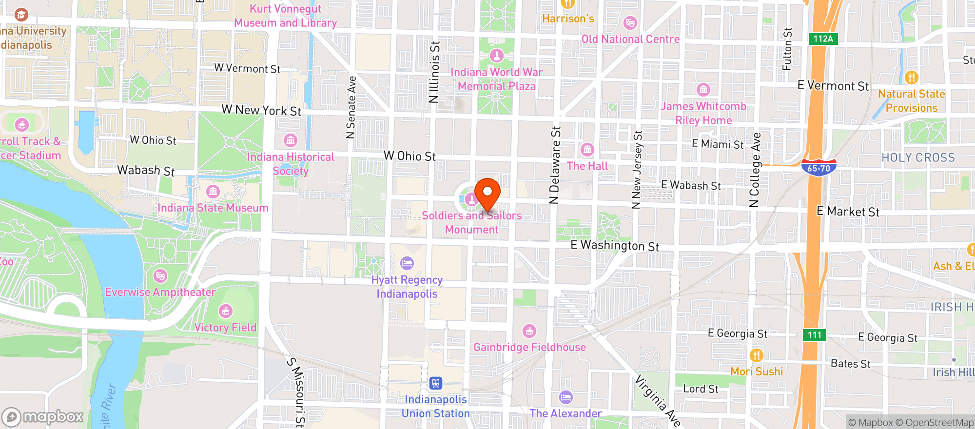 Map showing Hilbert Circle Theatre