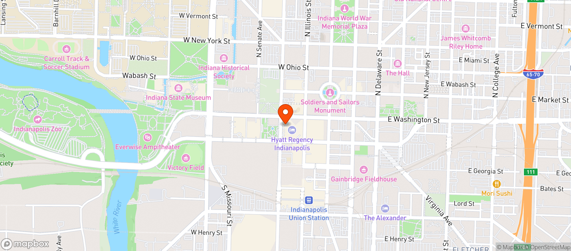 Map showing Hyatt Regency Indianapolis