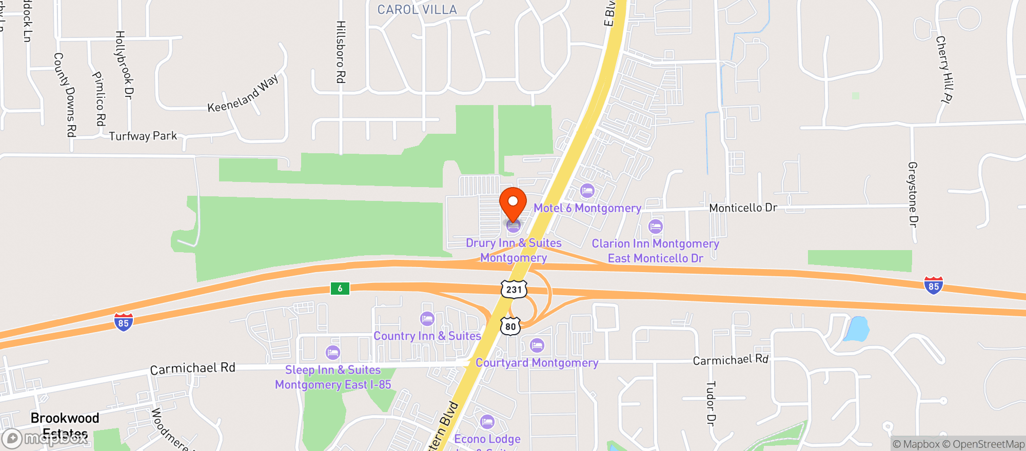 Map showing Drury Inn