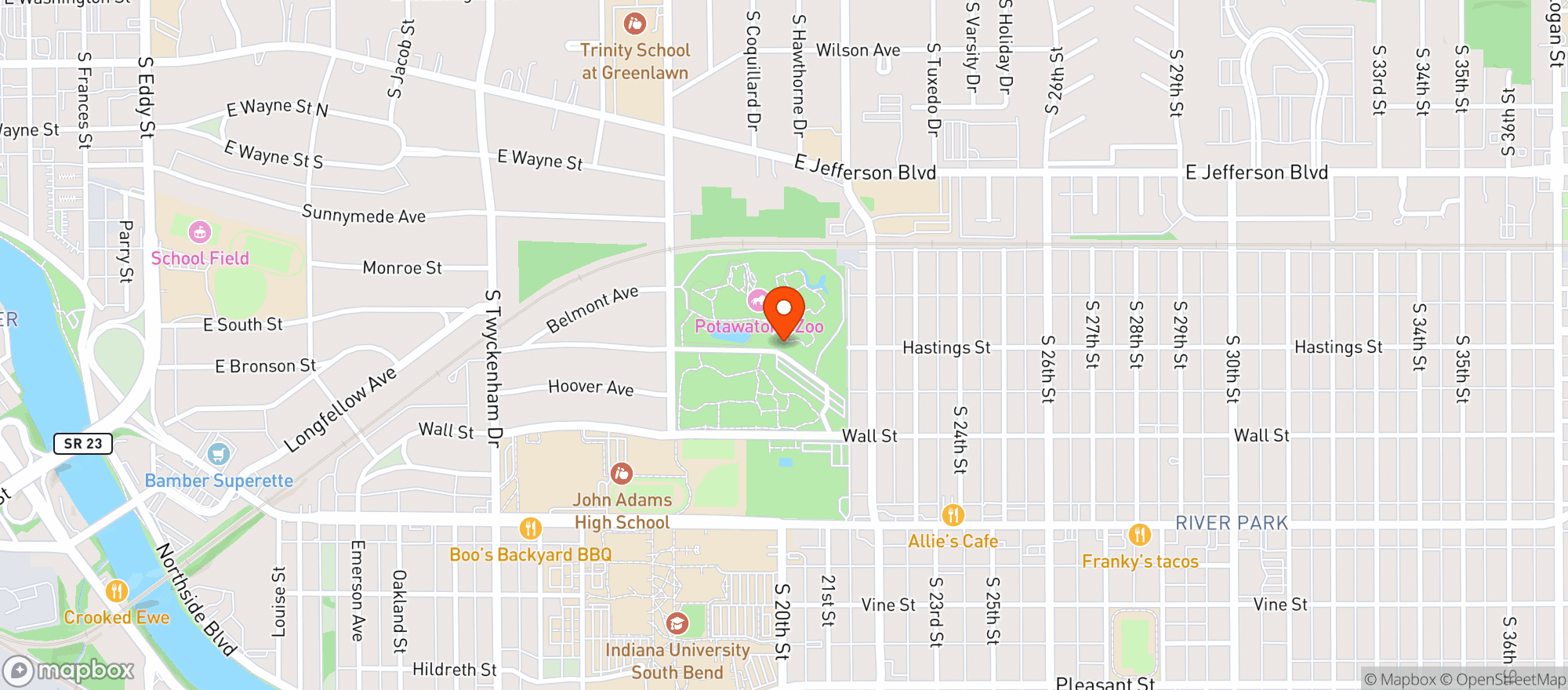 Map showing Potawatomi Zoo