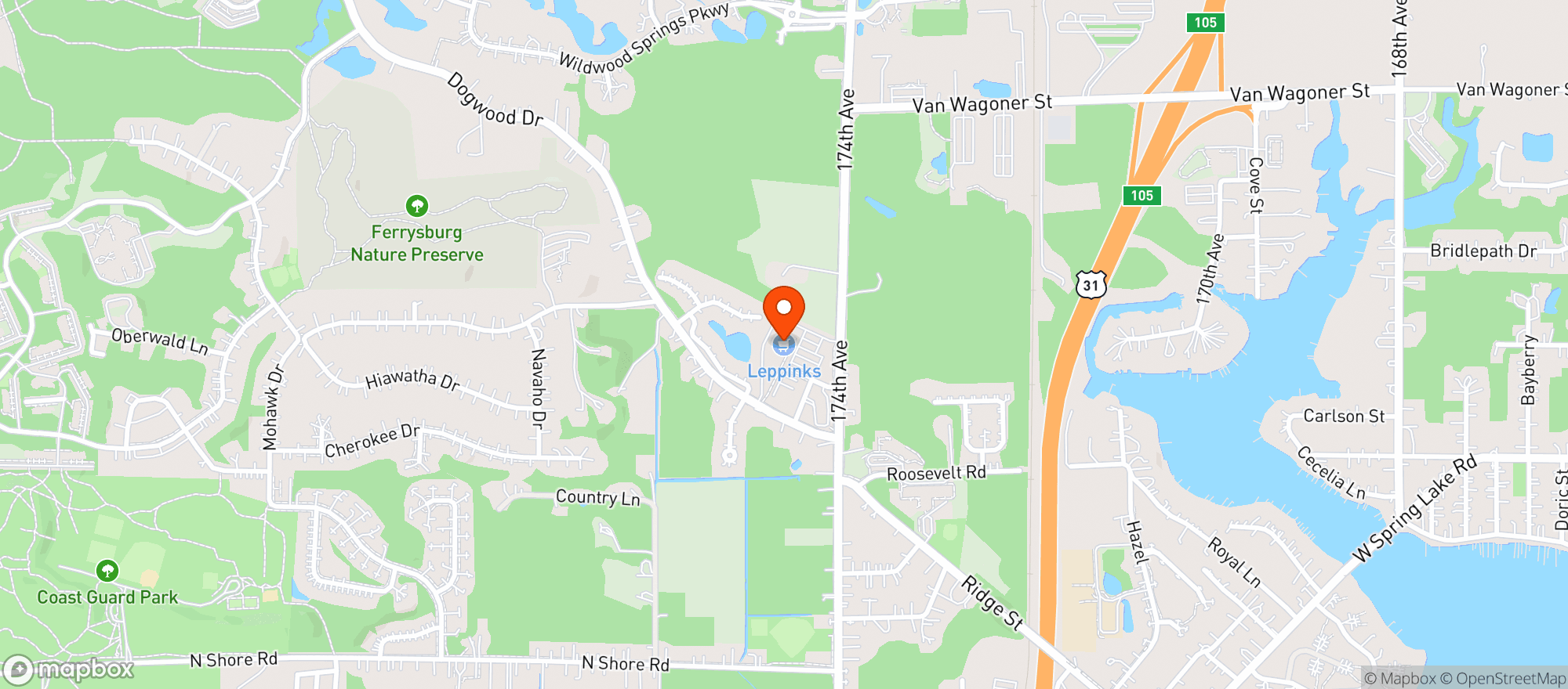 Map showing Leppink's FC - Ferrysburg