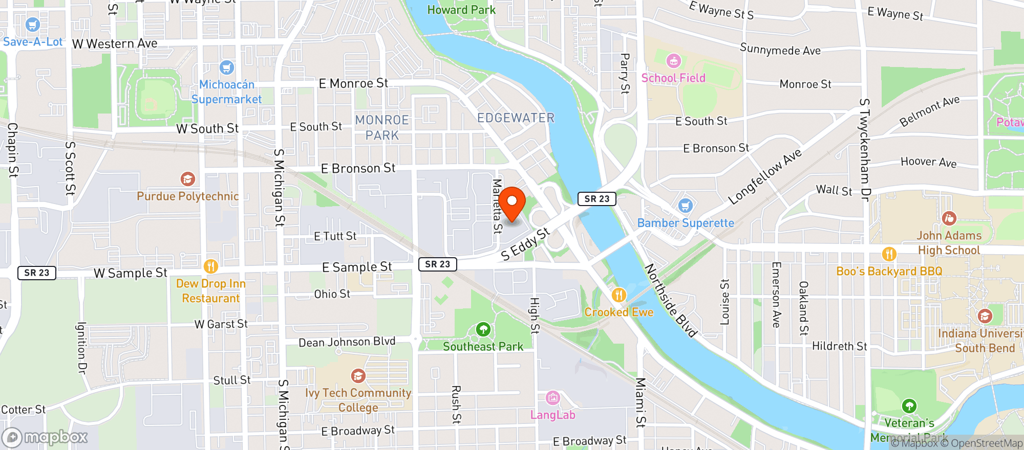 Map showing BevMo - South Bend