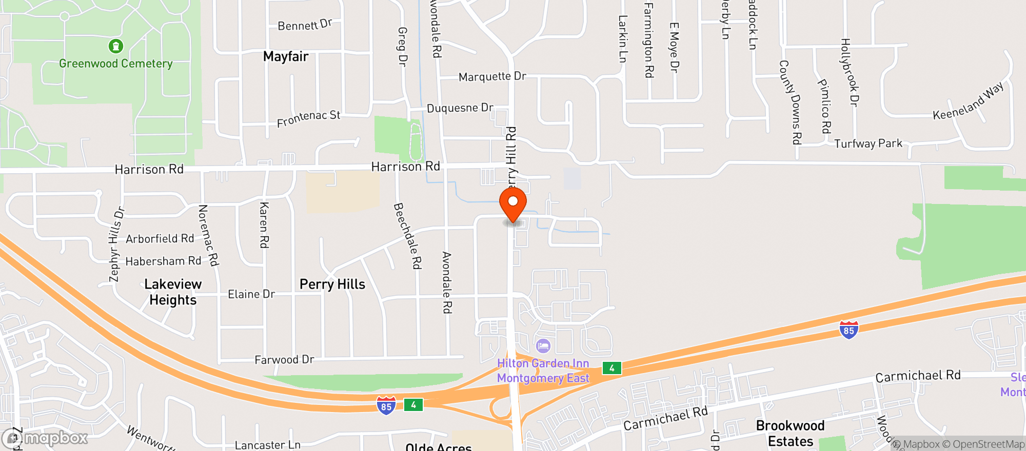 Map showing PERRY HILL PACKAGE STORE