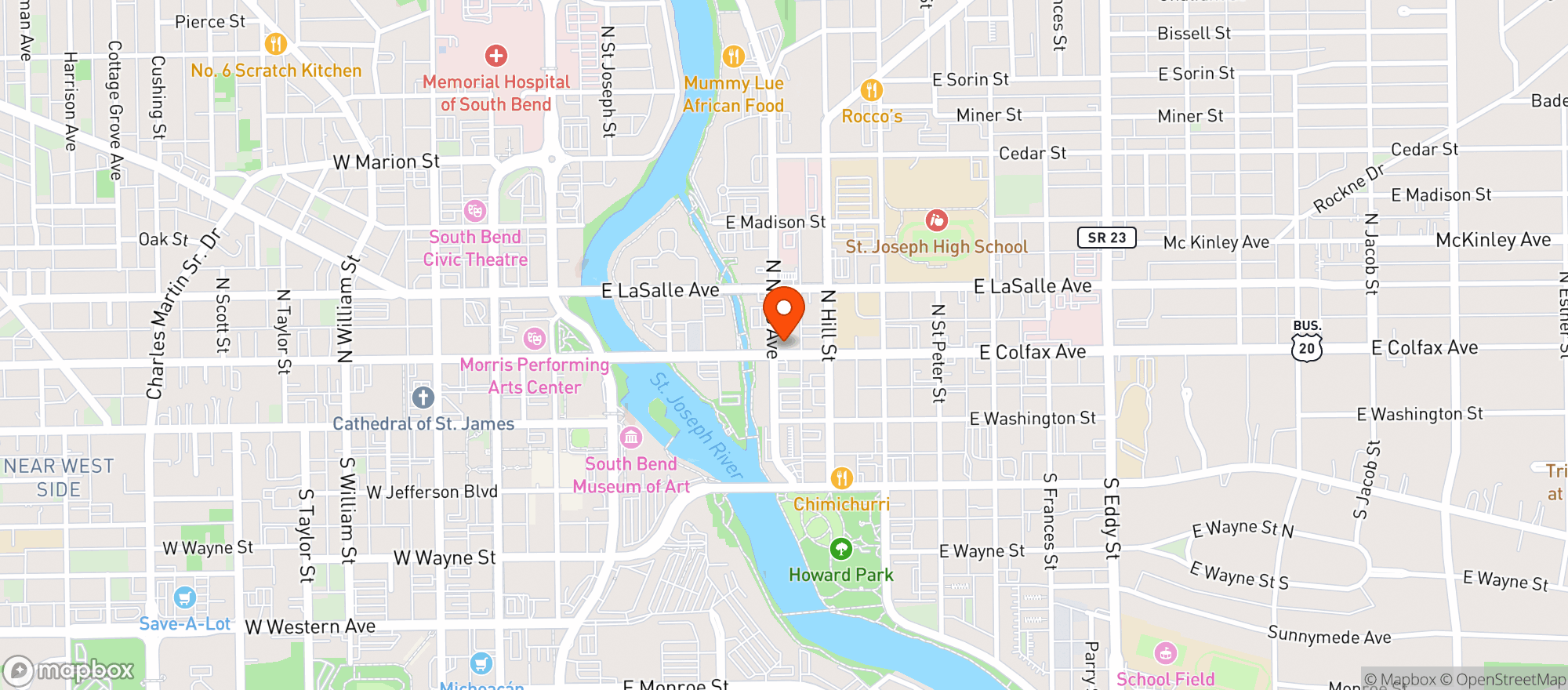 Map showing Manny's Sports Bar