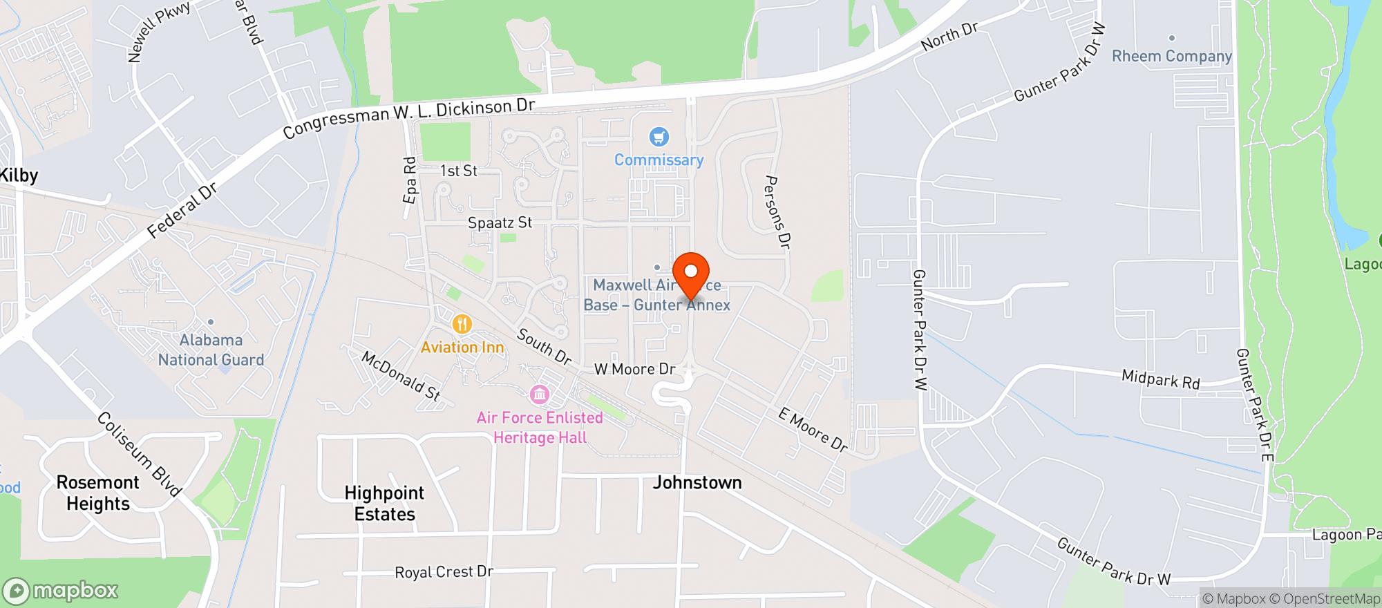 Map showing Aafes Gunter Afb Shoppette