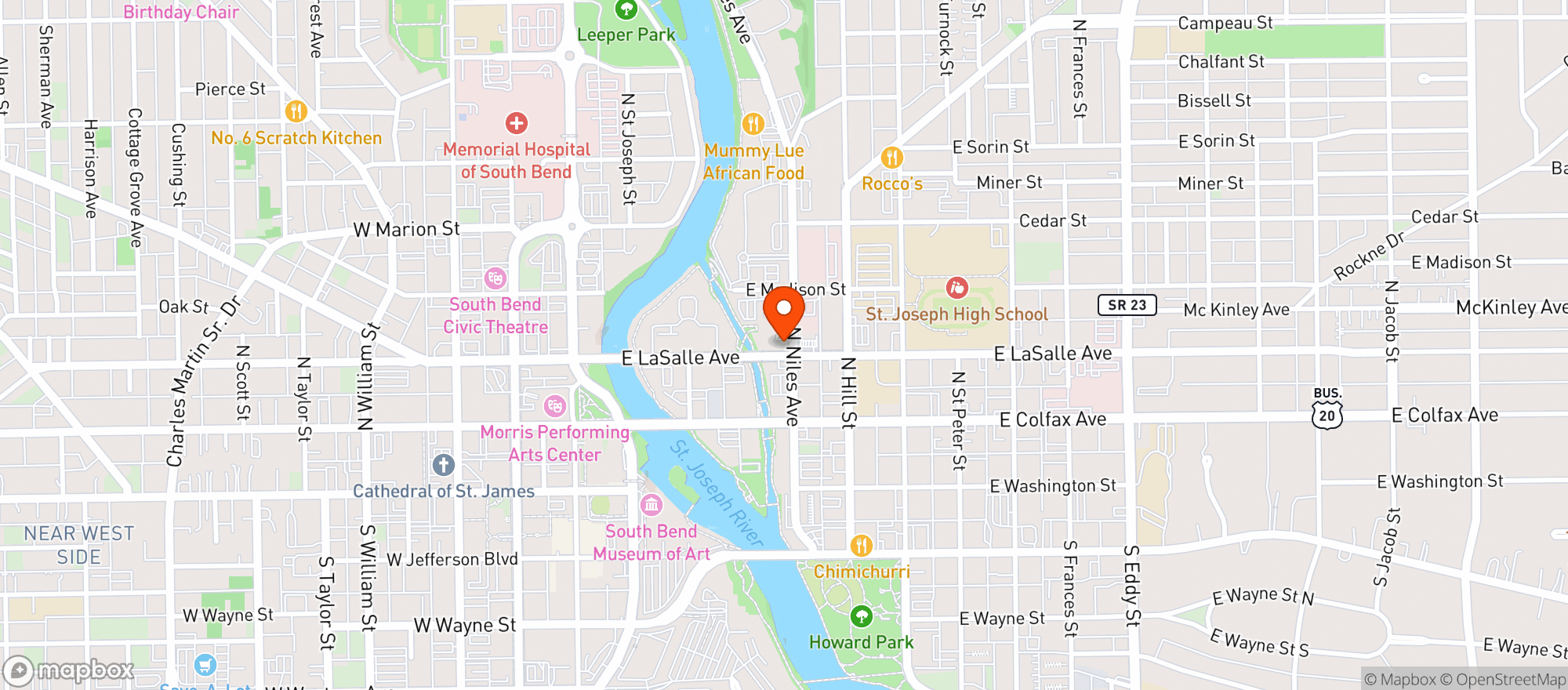 Map showing Corby's Lounge
