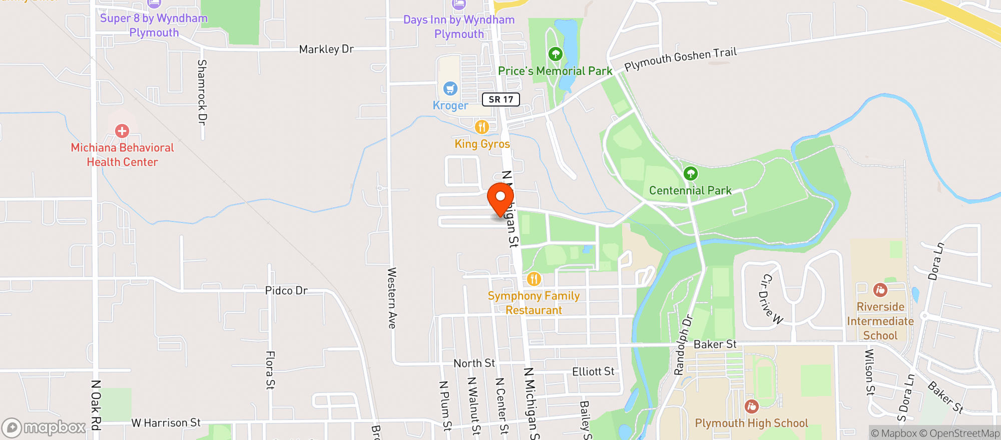 Map showing Milleas Package Store