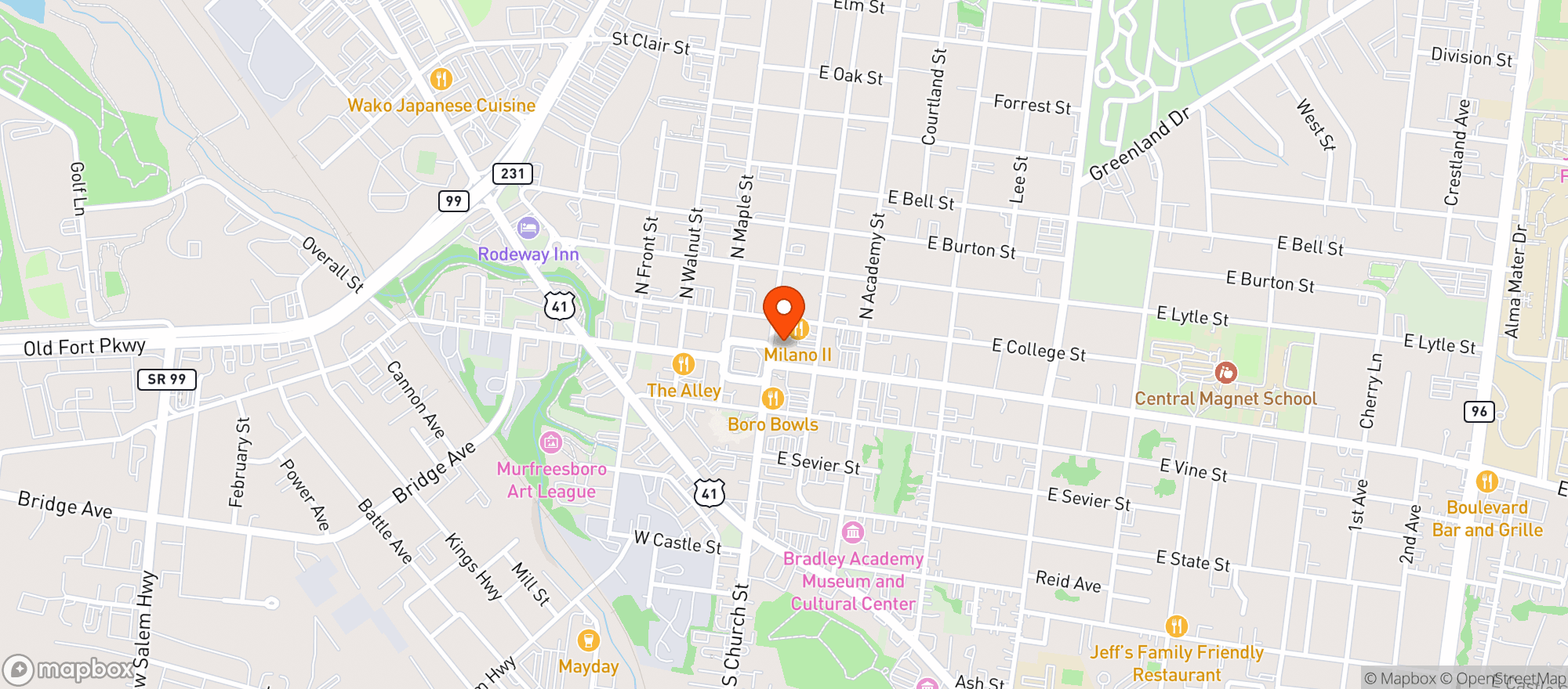Map showing Pucketts Gro Restaurant