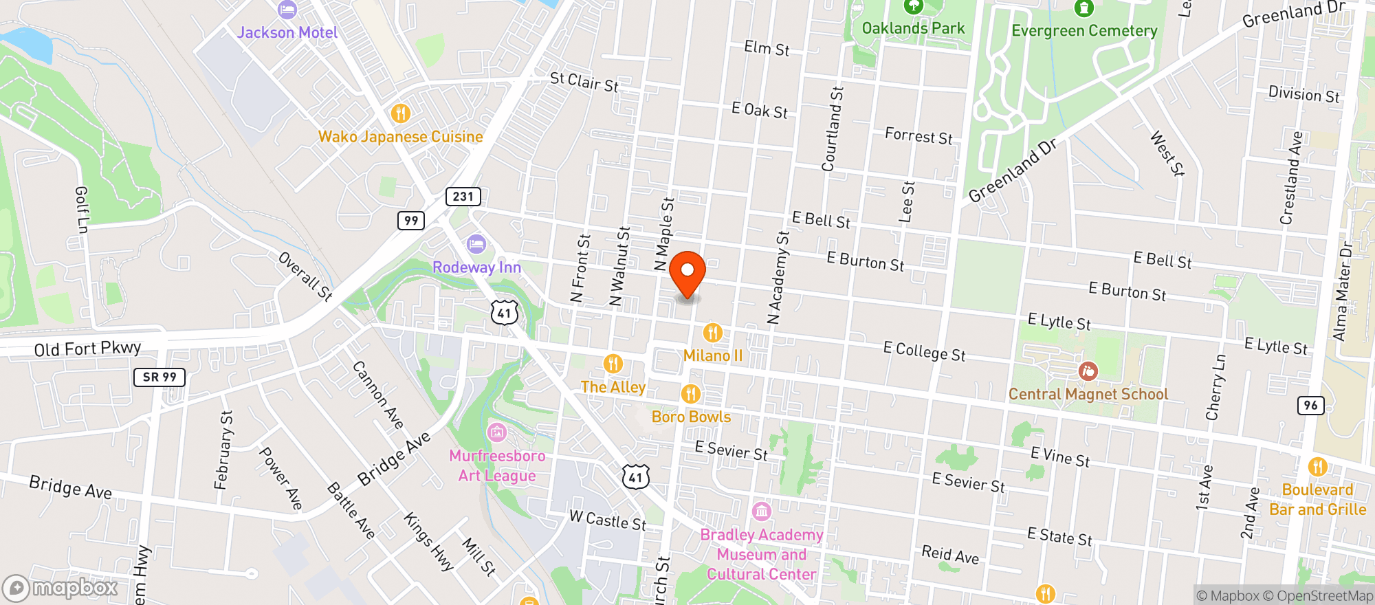 Map showing Five On Black Kitchen And Spirit House
