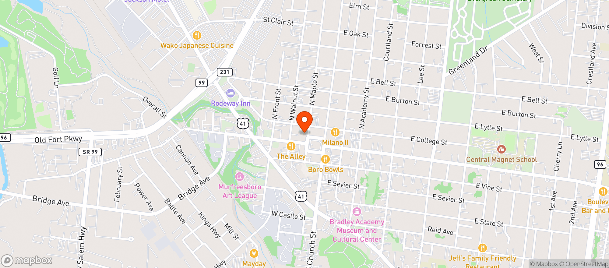 Map showing Jack Brown'S (Murfreesboro)