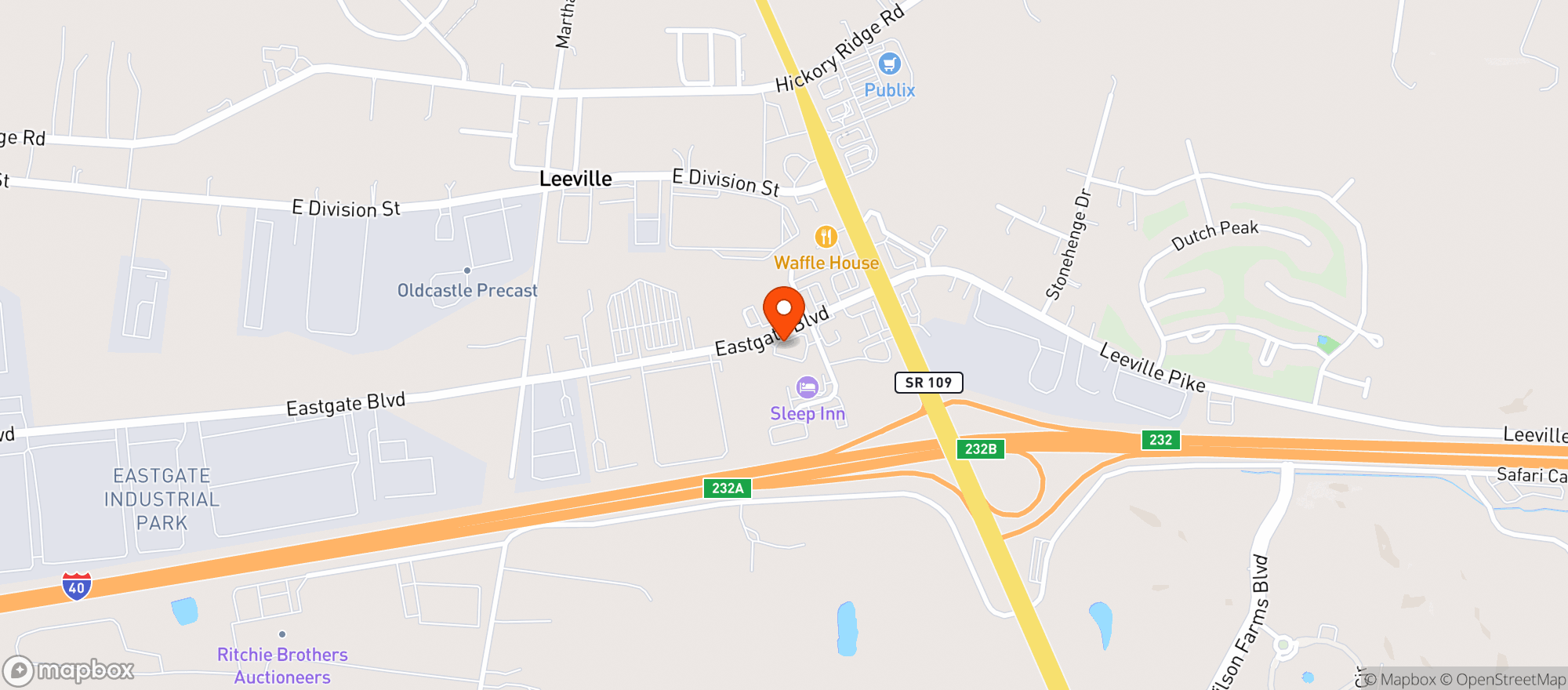 Map showing Coach's Eastgate Grille