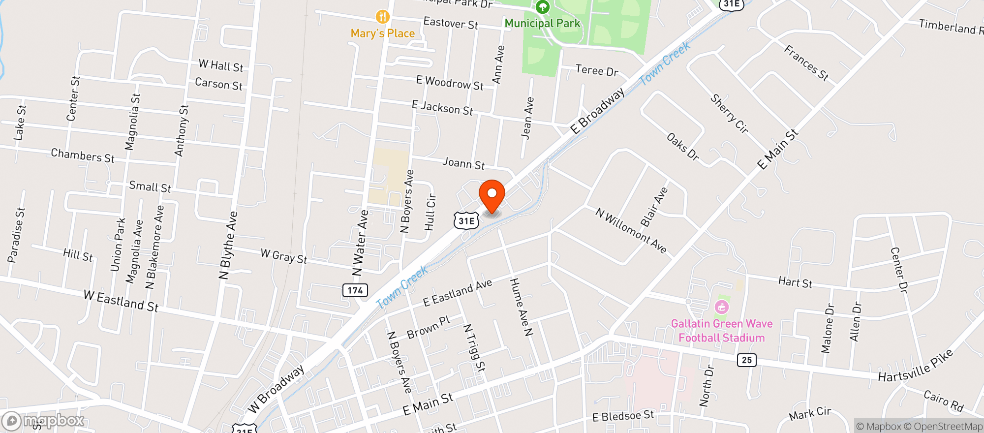 Map showing Broadway Liquors (gallatin)