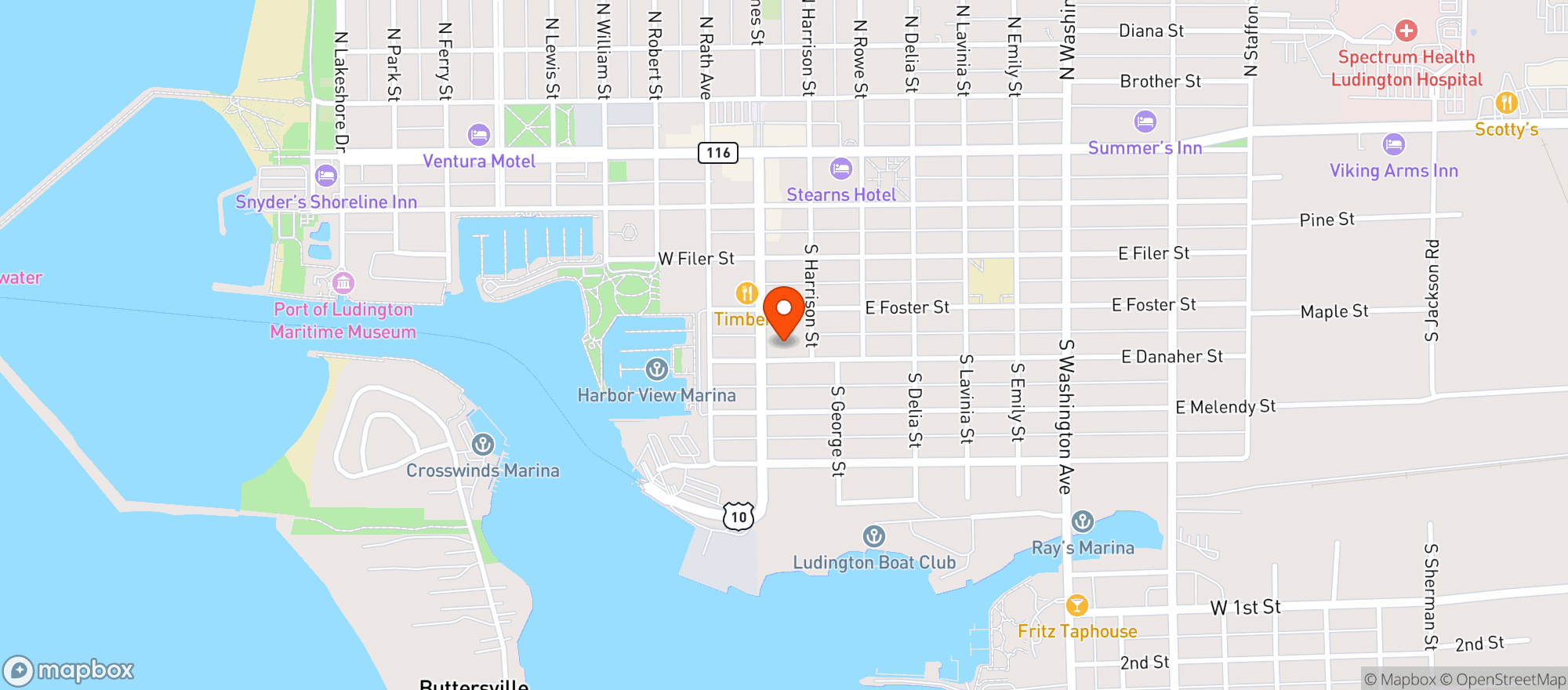 Map showing AJ'S PARTY PORT