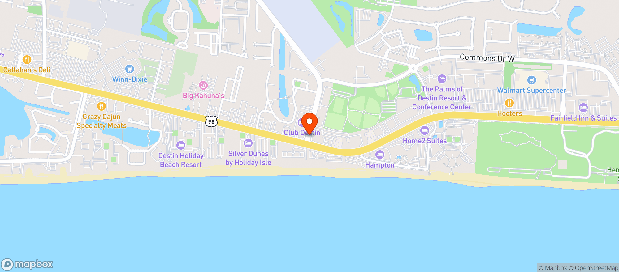 Map showing Beach Liquors