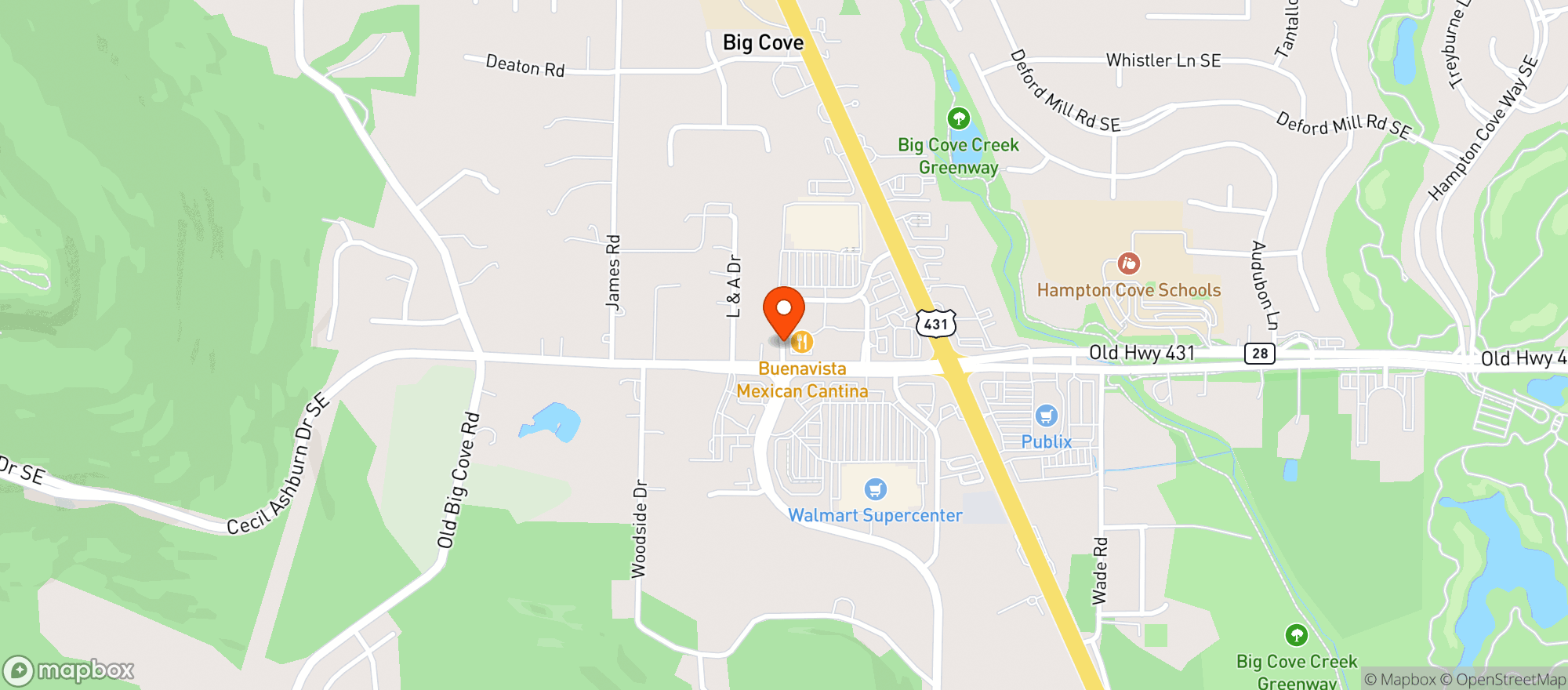 Map showing Buenavista Mexican Cantina