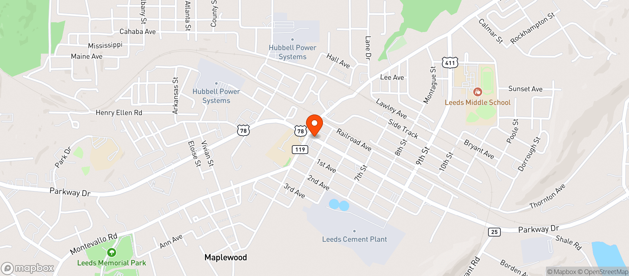 Map showing LEEDS CHEVRON FOOD MART