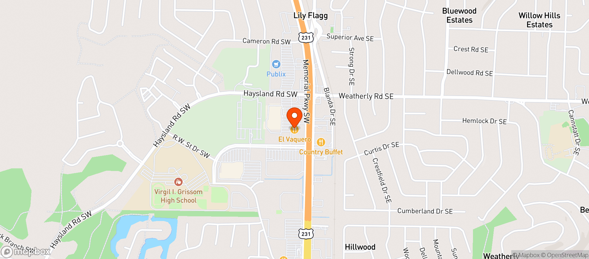 Map showing El Vaquero Mexican Restaurant