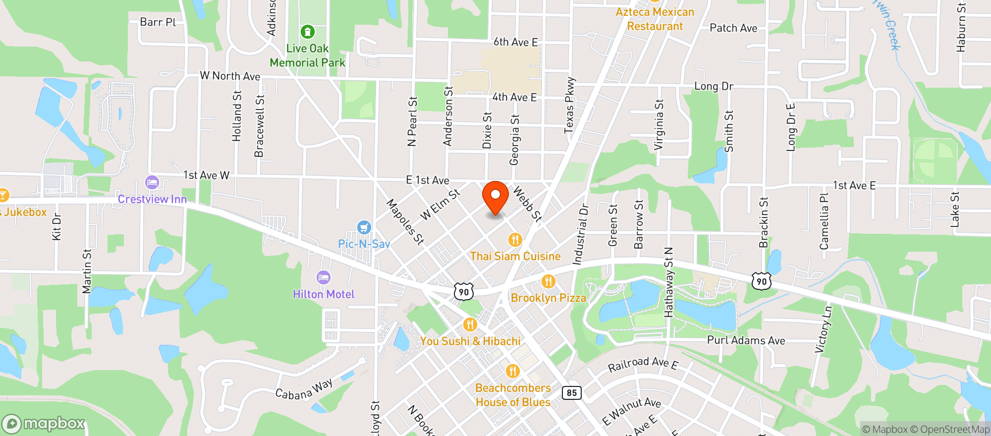 Map showing Helen Back Pizza
