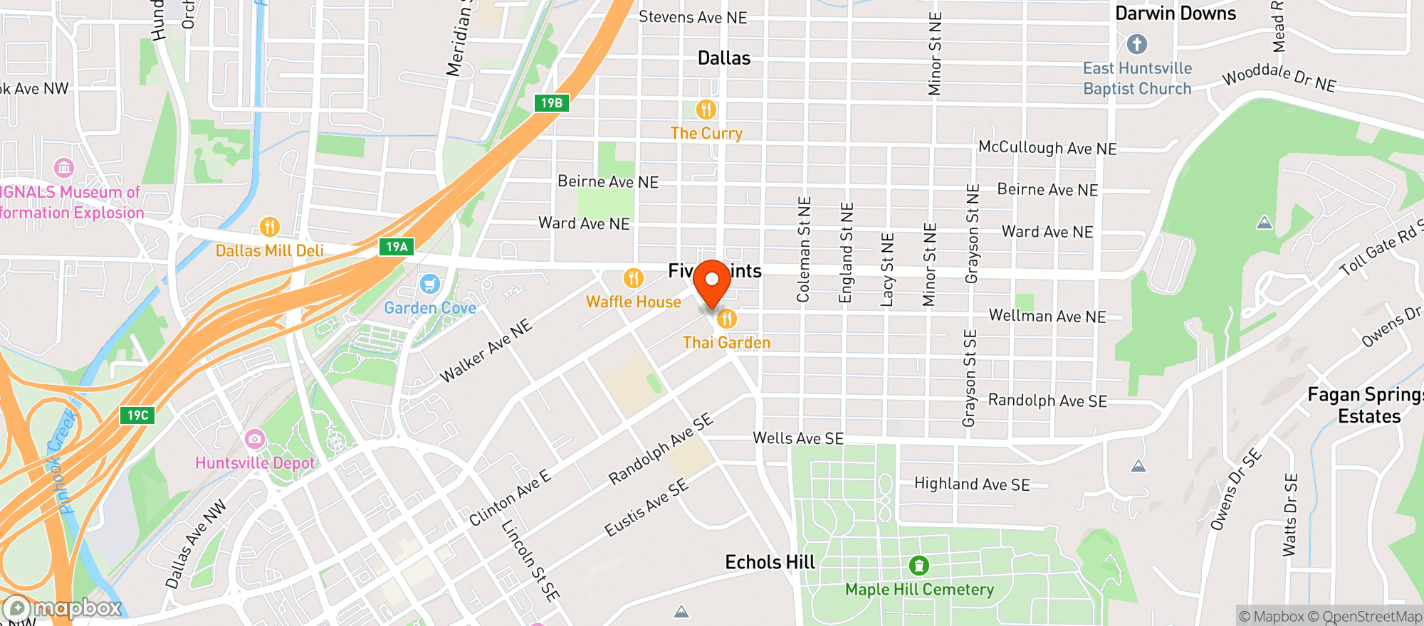 Map showing Sunoco 5 Points