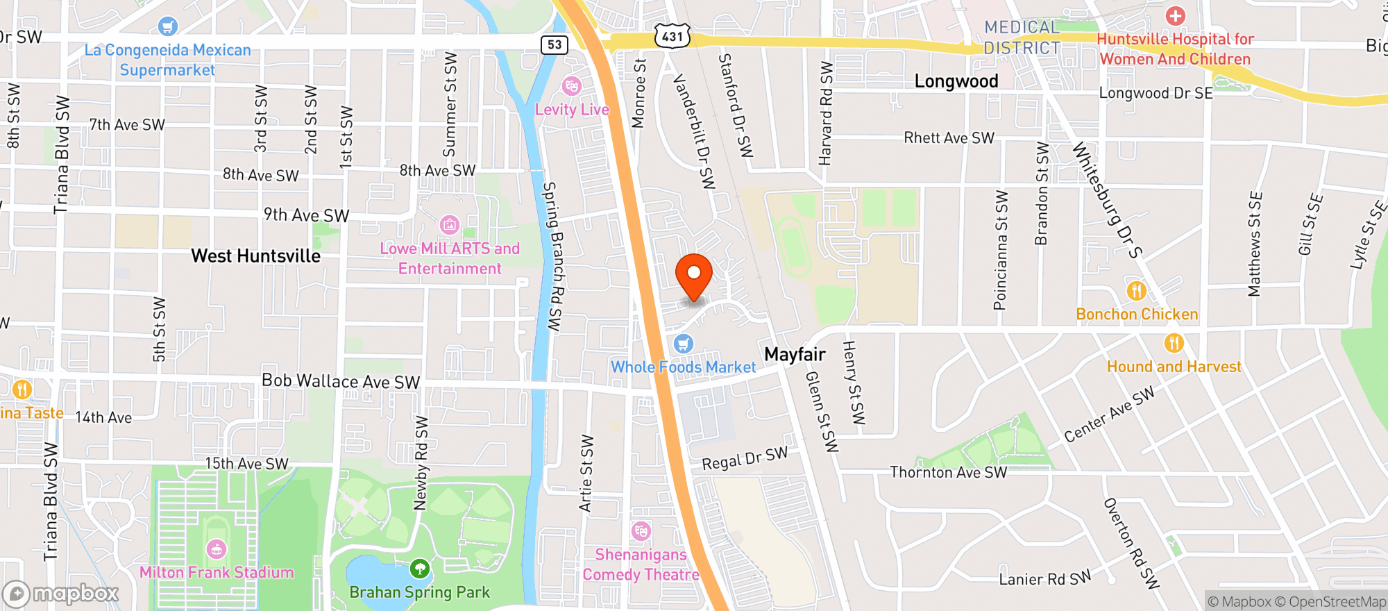 Map showing Green Worx Huntsville