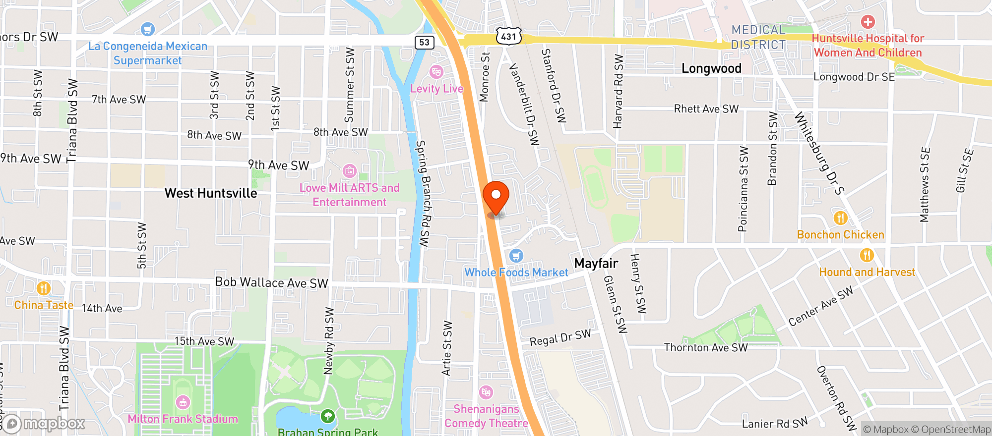 Map showing Waffle House