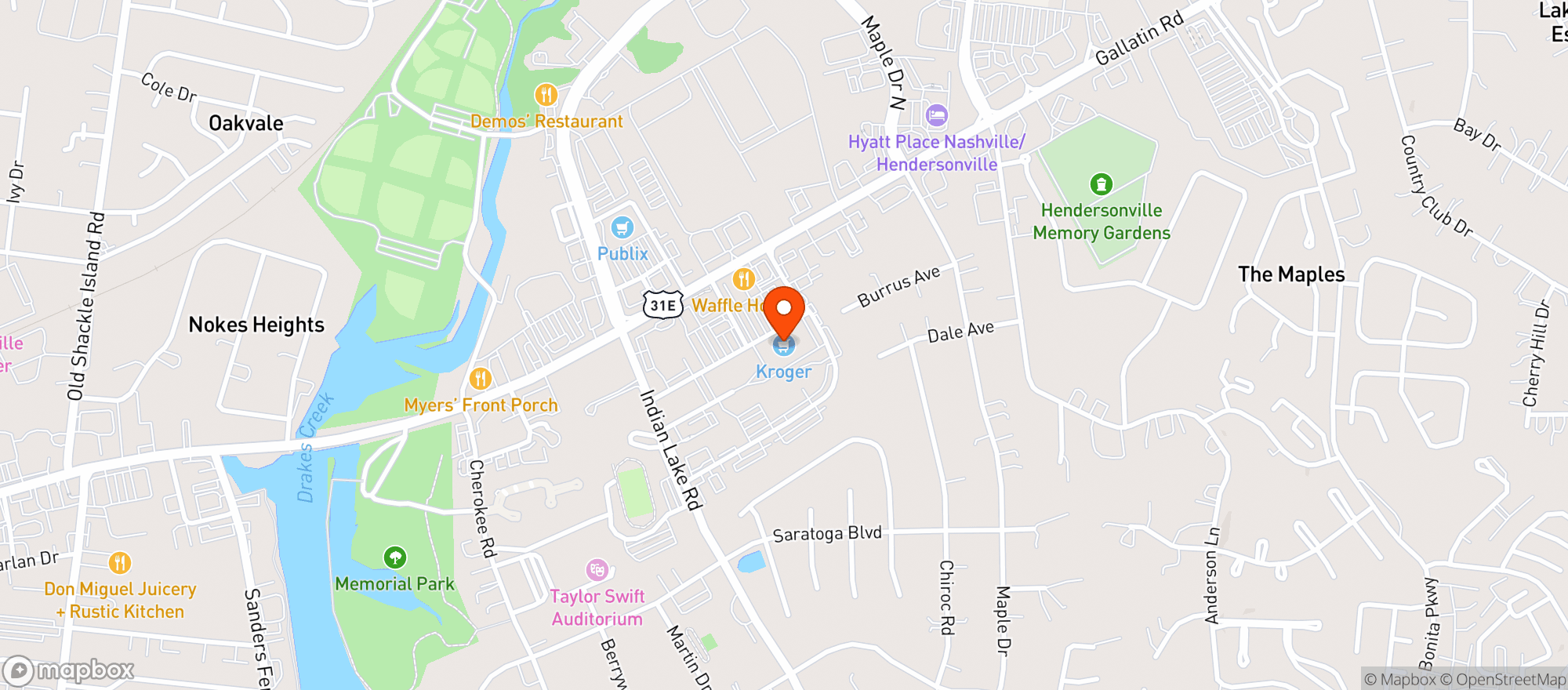 Map showing Nashville (026) - 00619 - Kroger Main St Hendersonville Tn