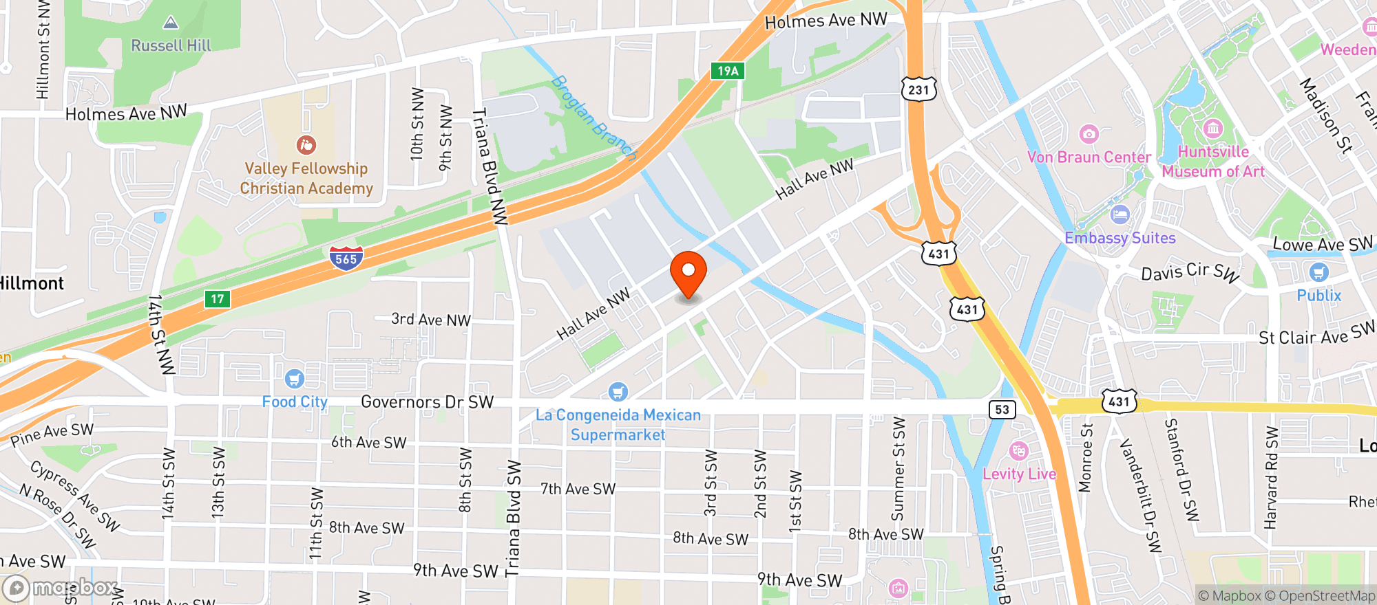 Map showing Rocket City Dog Bar