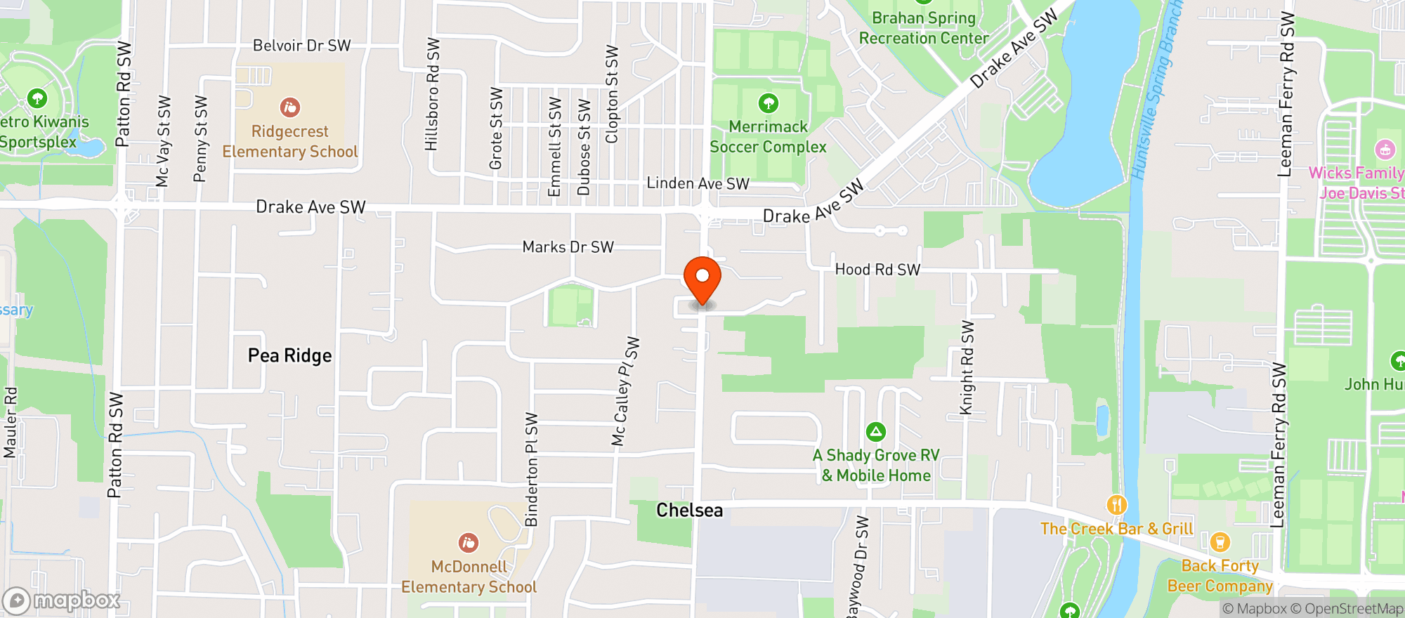 Map showing Triana Blvd Food Stop