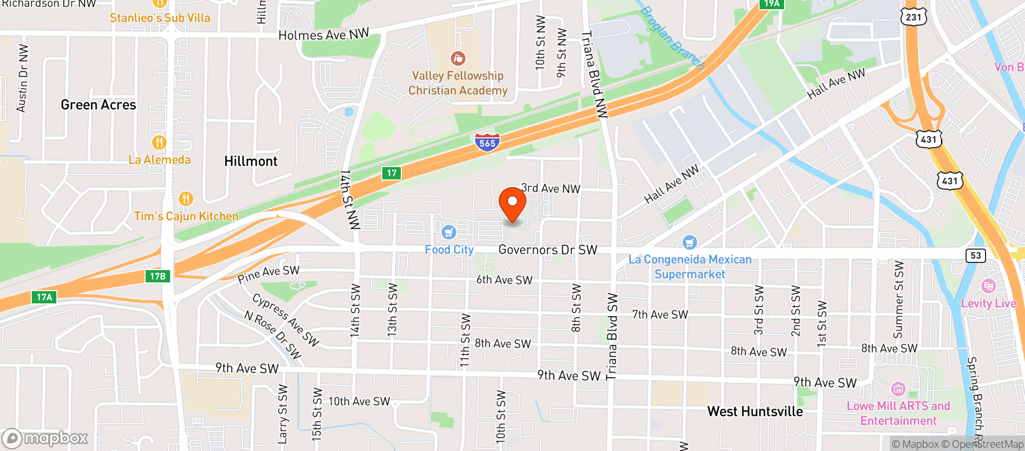 Map showing Stovehouse Event Center