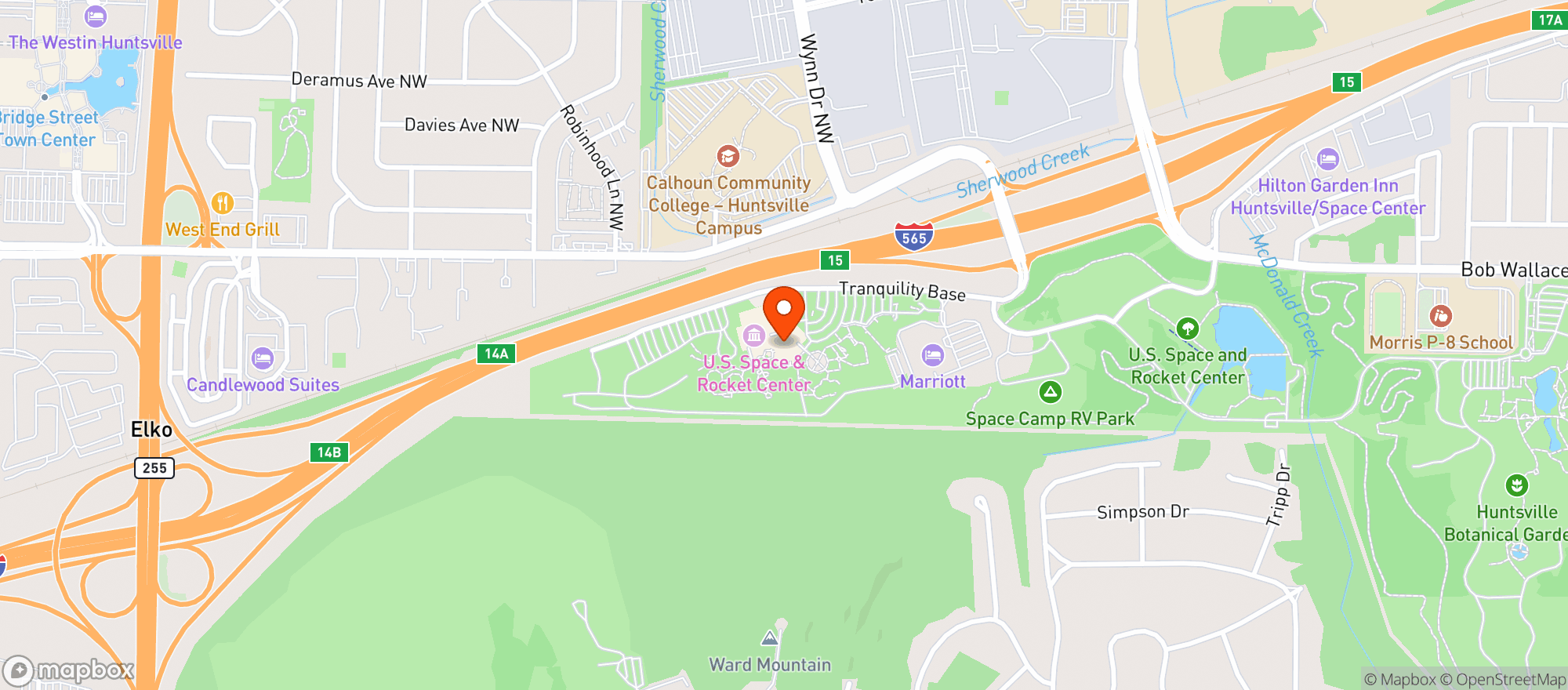 Map showing Us Space & Rocket Center