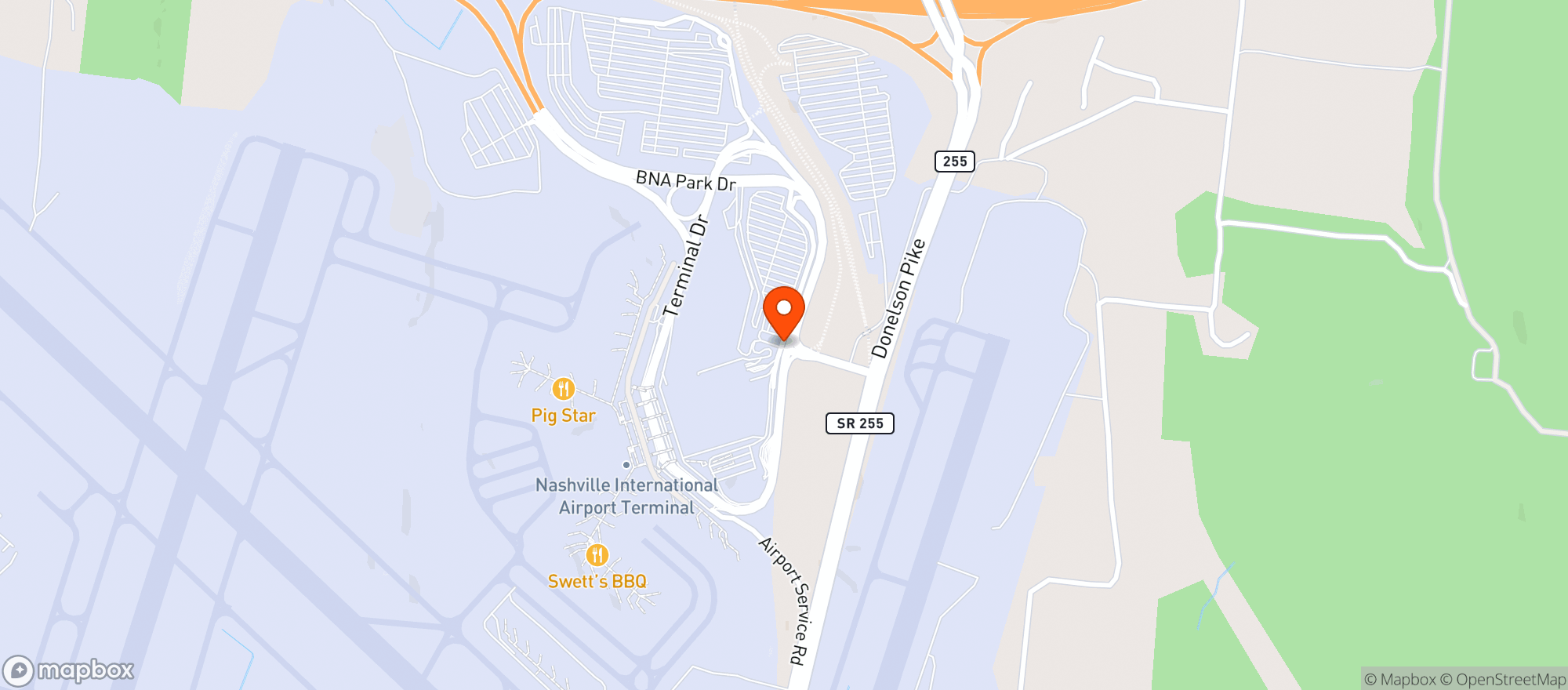 Map showing Hilton Bna Nashville Airport