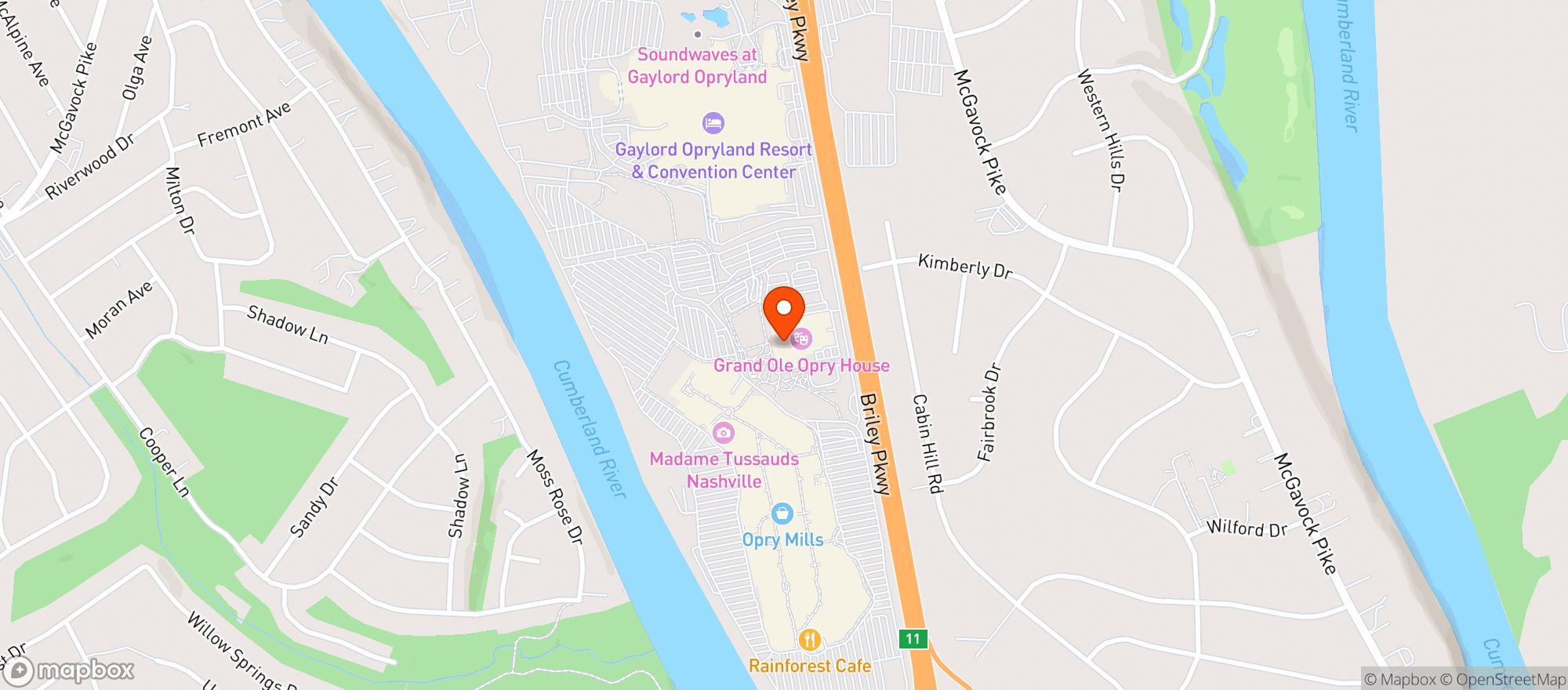 Map showing Grand Ole Opry House